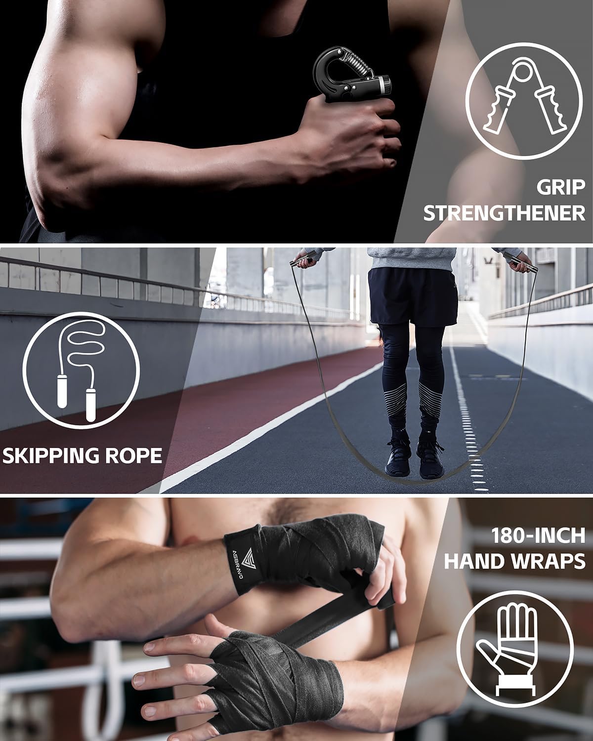 Thumbnail 5 de ASBRAVO Boxsack für Erwachsene – 4ft PU-Leder, ungefüllt, inkl. 12oz Boxhandschuhe, 5m Handwraps, Springseil und Griffstärkungsgerät