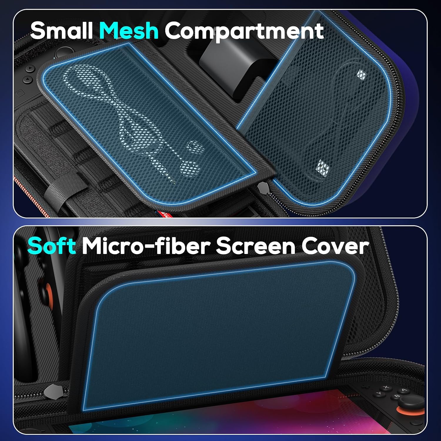 Thumbnail 4 de [Charge Inside] Hard Shell Travel Case for Nintendo Switch 2 / Switch OLED / Switch (Blue) with 22 Game Card Storage