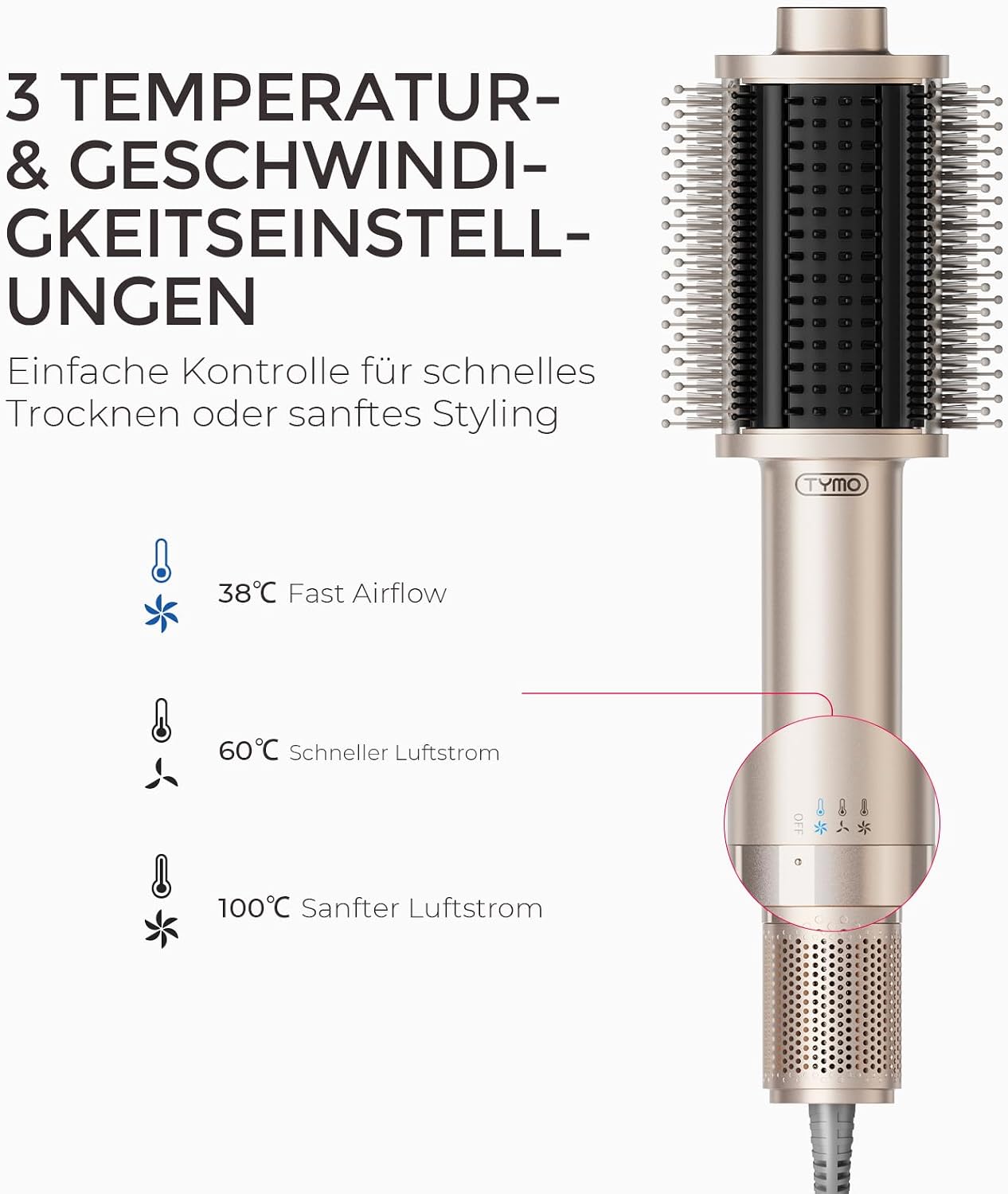 Thumbnail 6 de TYMO Warmluftbürste AIRBEAM – 5-in-1 Föhnbürste mit Turbo-Motor, leicht & schonend