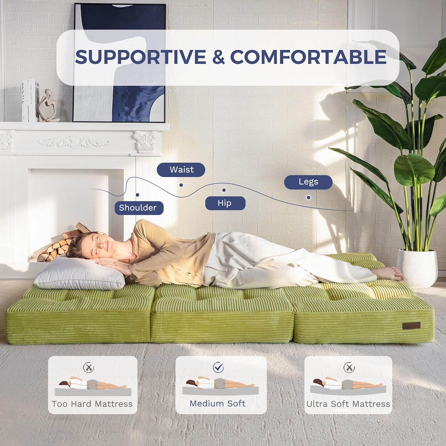 Thumbnail 6 de MAXYOYO Folding Mattress: Comfy Corduroy Tri-Fold 15cm Foam, Double