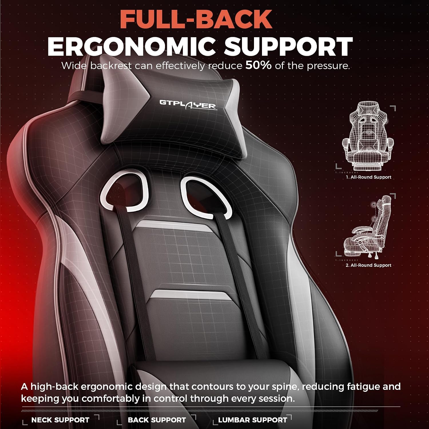 Detalle 1 de GTPLAYER Gaming Chair, 350-Pound Capacity