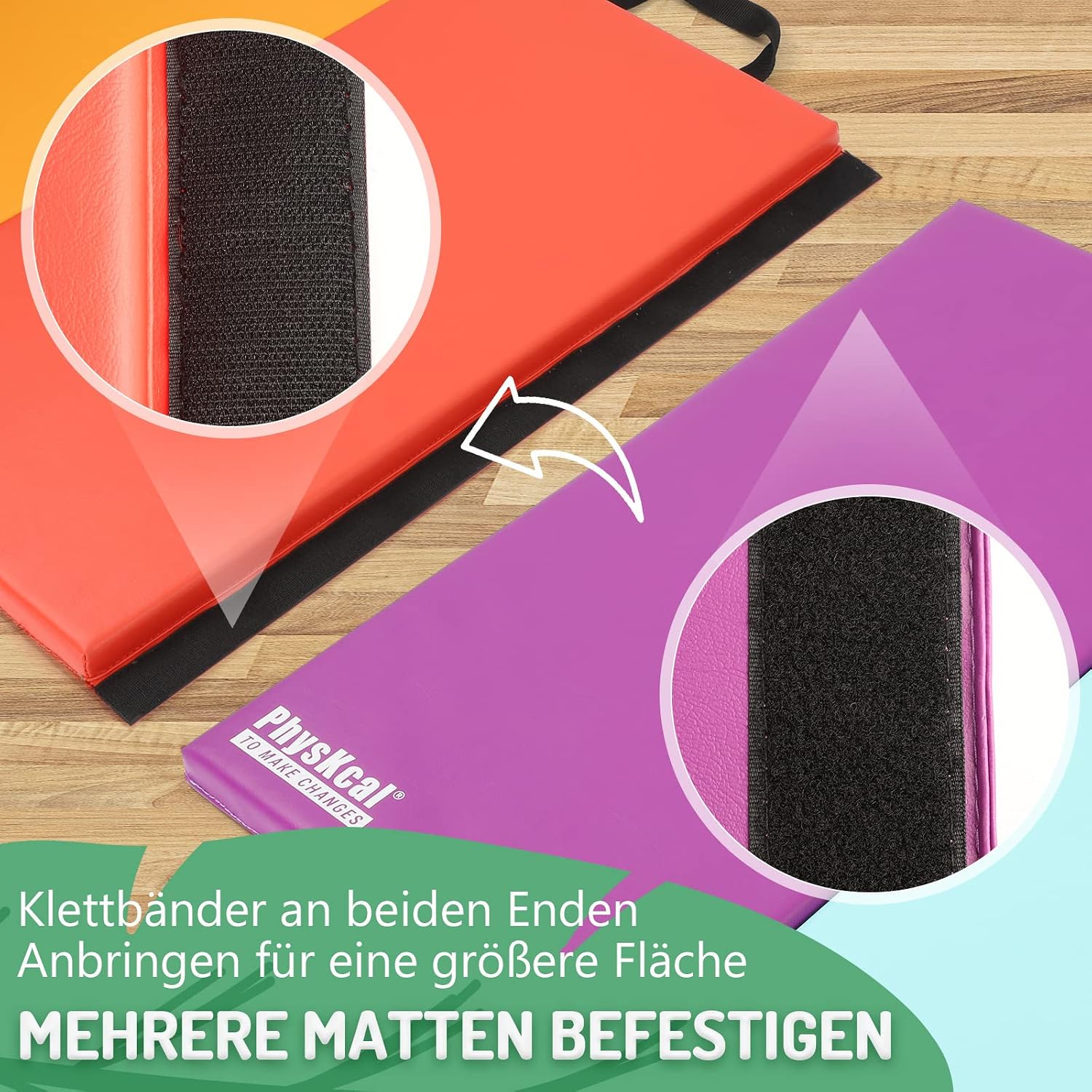 Detalle de PhysKcal 5 Panel Klappbare Weichbodenmatte – 195 x 75 x 3 cm für Kinder und Heimtraining