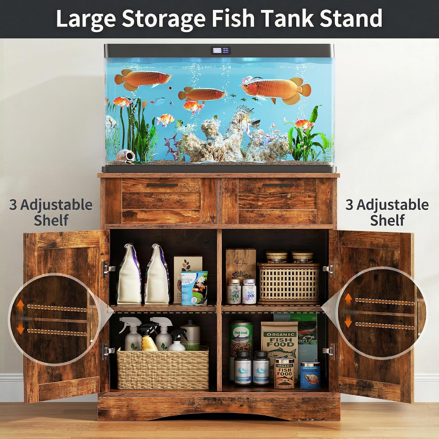 Detalle 2 de Terroute PTBX01BR Aquarium Stand for 20-29 Gallon Tanks with 2 Drawers