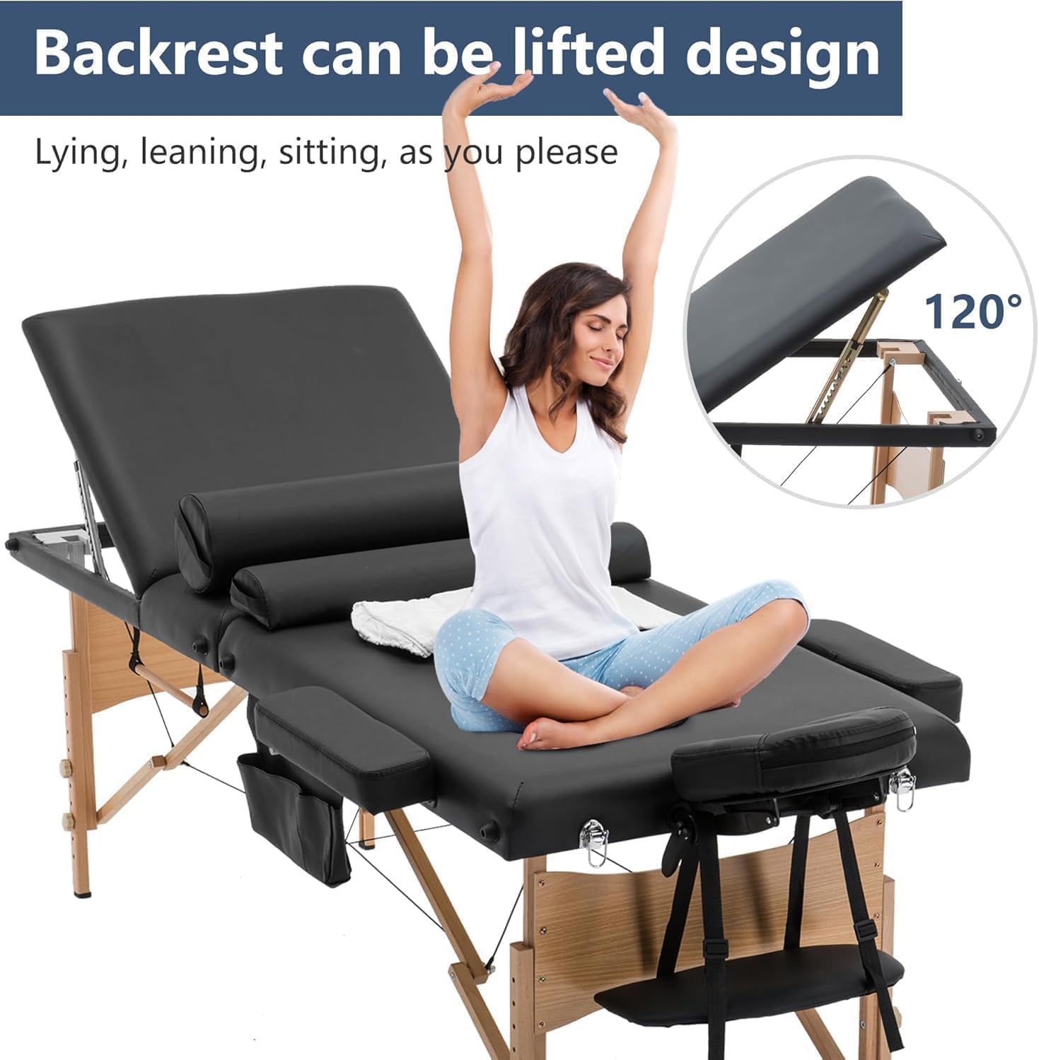 Thumbnail 2 de BestMassage MT-T3SF2-Black Portable Massage Table, 73" x 28", Adjustable Height