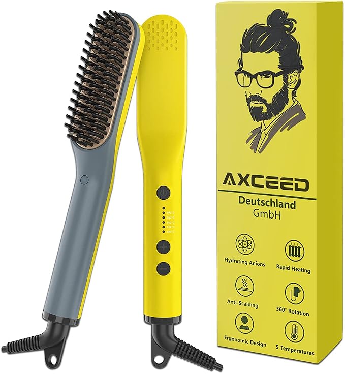Axceed 2 en 1 Peine y Cepillo Alisador de Barba ⚡
