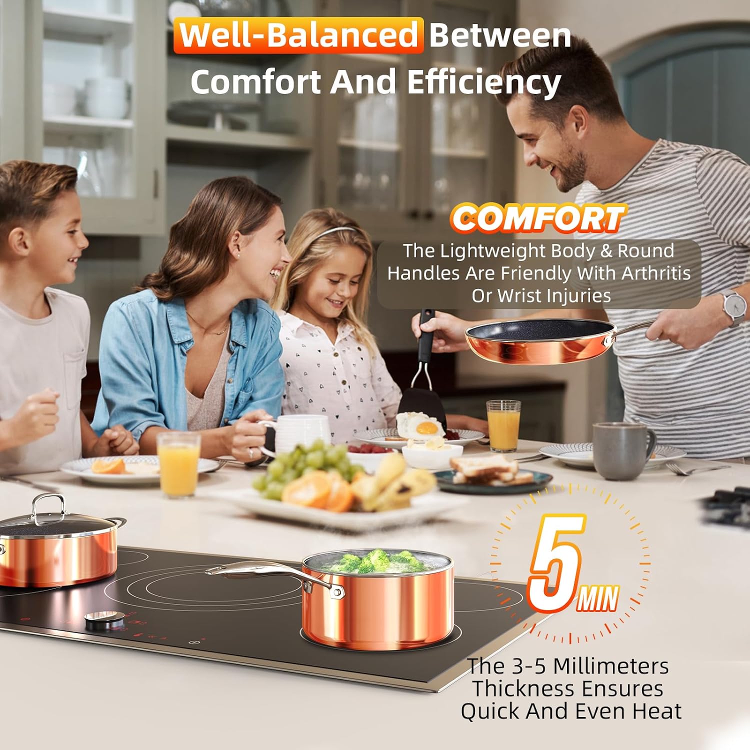 Thumbnail 3 de Deluxe DUXANO 14-Piece Healthy Pots and Pans Set with 9H Anti-Scratch Coating and PFAS-Free Ceramic Nonstick