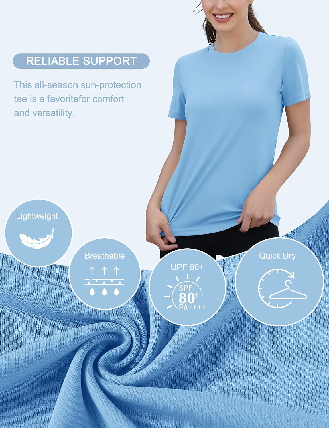Detalle 2 de Rapbin Sportshirt Damen Kurzarm mit UPF 50+ – leichtes, atmungsaktives Funktionsshirt für Fitness, Lauf- und Yoga-Training