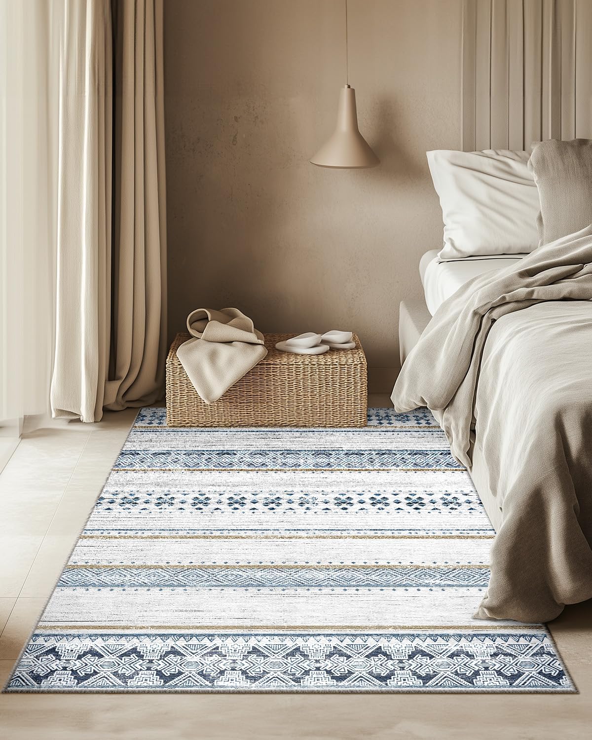 Thumbnail 1 de Tapis lavable en machine DEFYNEE 150 x 210 cm à poil court (brun bleu)