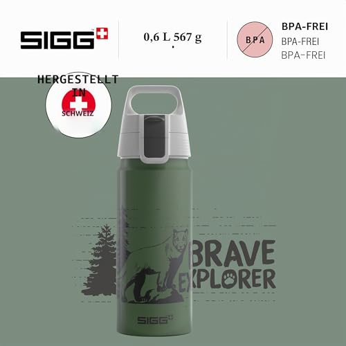 Detalle 2 de Sigg WMB ONE Brave Lion – Alu Trinkflasche Kinder 0,6 L, Moosgrün, auslaufsicher, BPA-frei, klimaneutral