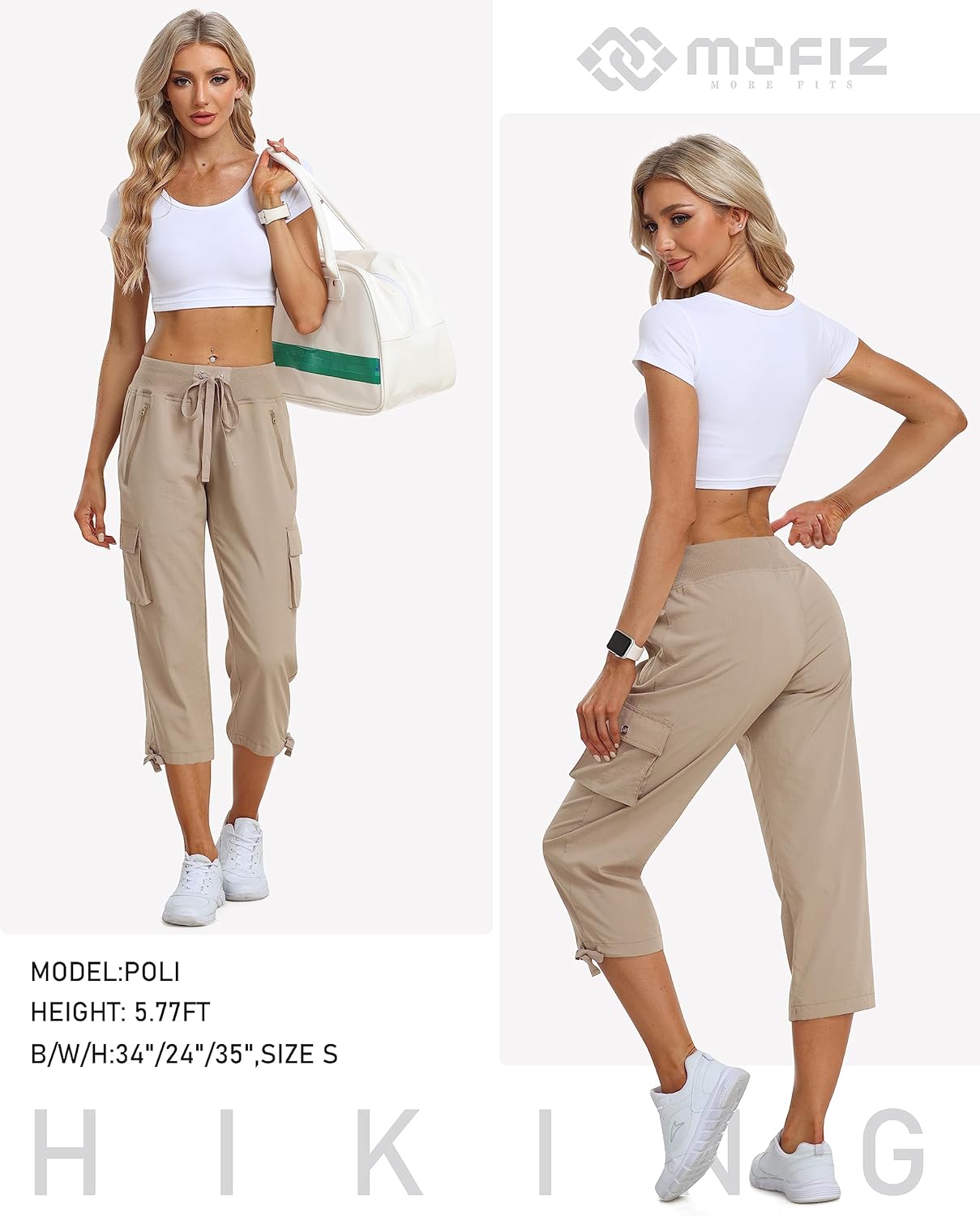 Thumbnail 5 de MoFiz Outdoorhosen Damen – Sommer-Cargohose 3/4, atmungsaktiv, mit Reißverschluss- und Cargotaschen