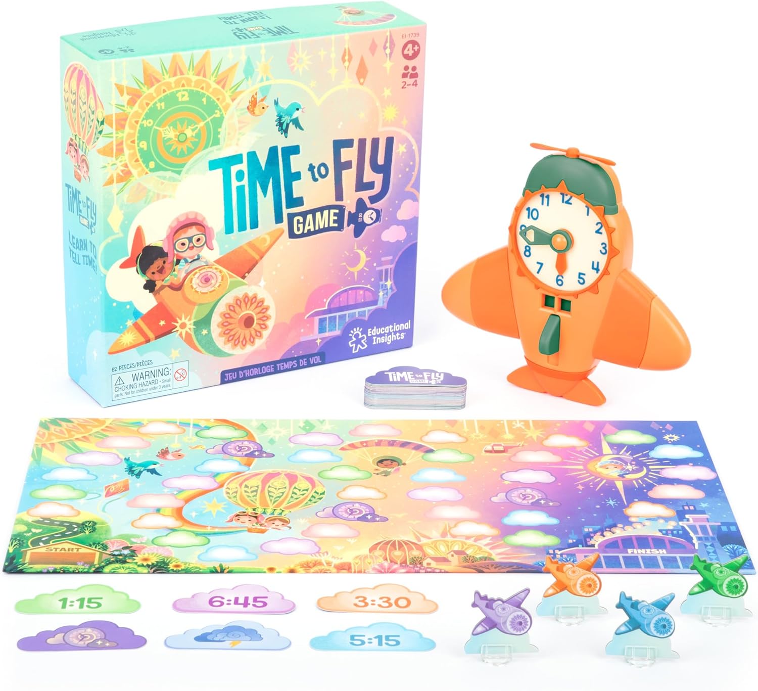 Learning Resources Jeu d’horloge Temps de vol : jeu éducatif pour apprendre à dire l’heure (dès 4 ans)