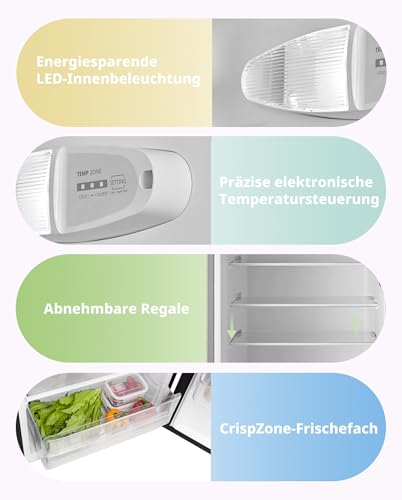 Detalle de Comfee' 204 L Kühlschrank mit Gefrierfach (-24 °C) – leise, 143 cm hoch, EEK D