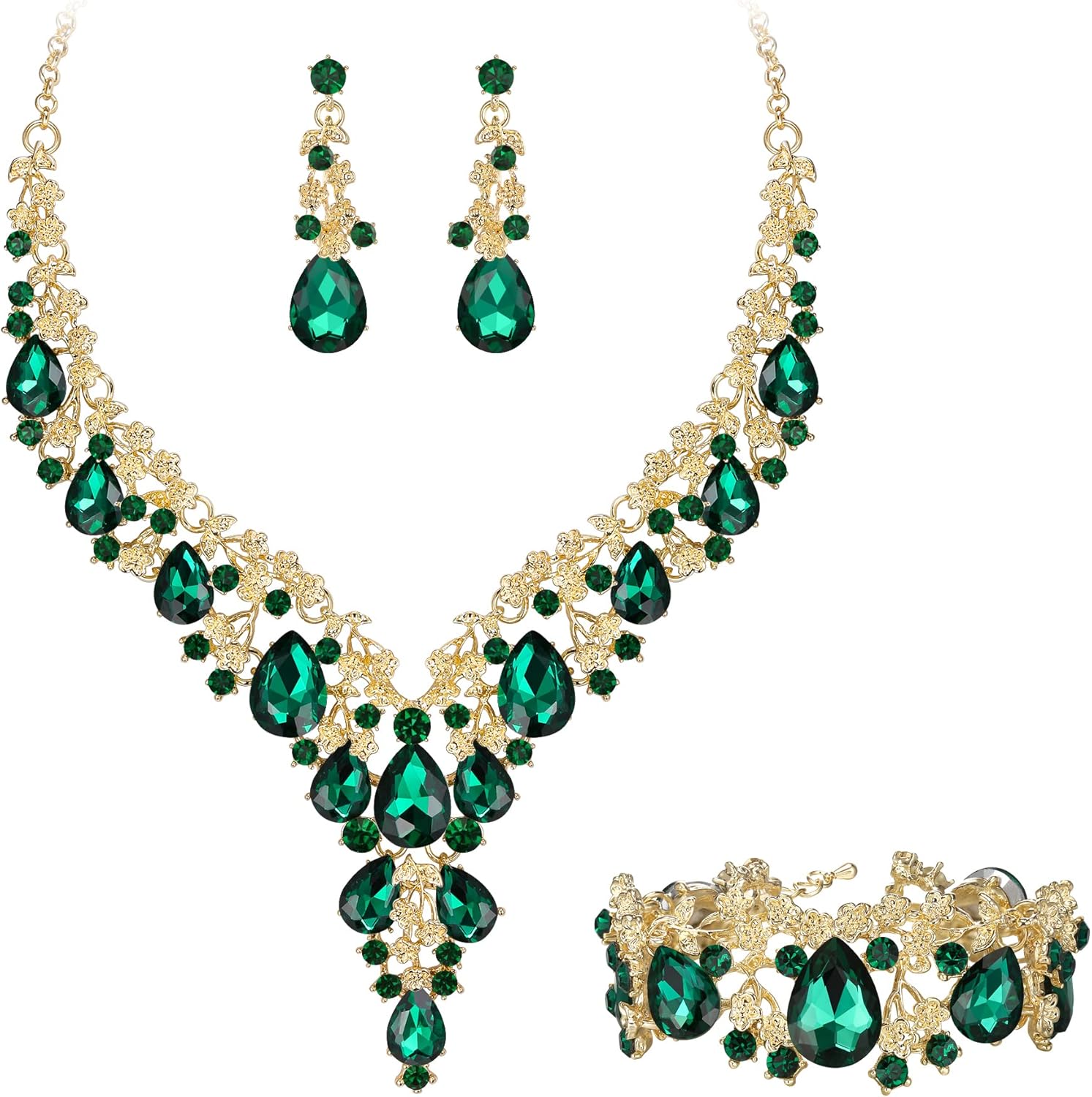 Thumbnail 5 de Parure bijoux de mariage Clearine : collier, boucles d’oreilles et bracelet en cristal “Fleur” ton argent