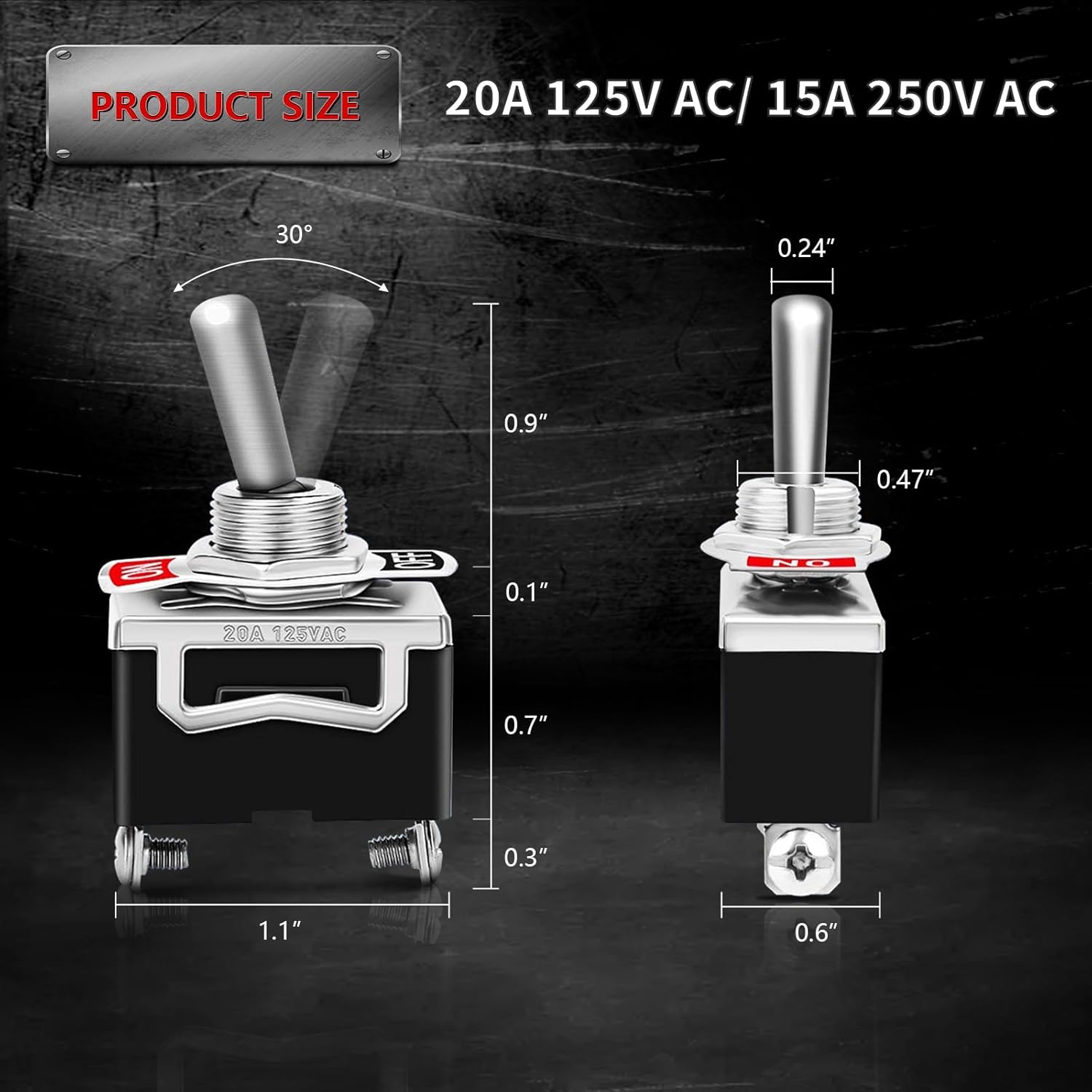 Detalle 2 de COROTC 8-Pack 2 Pin Toggle Switches 20A 125V AC ON/OFF