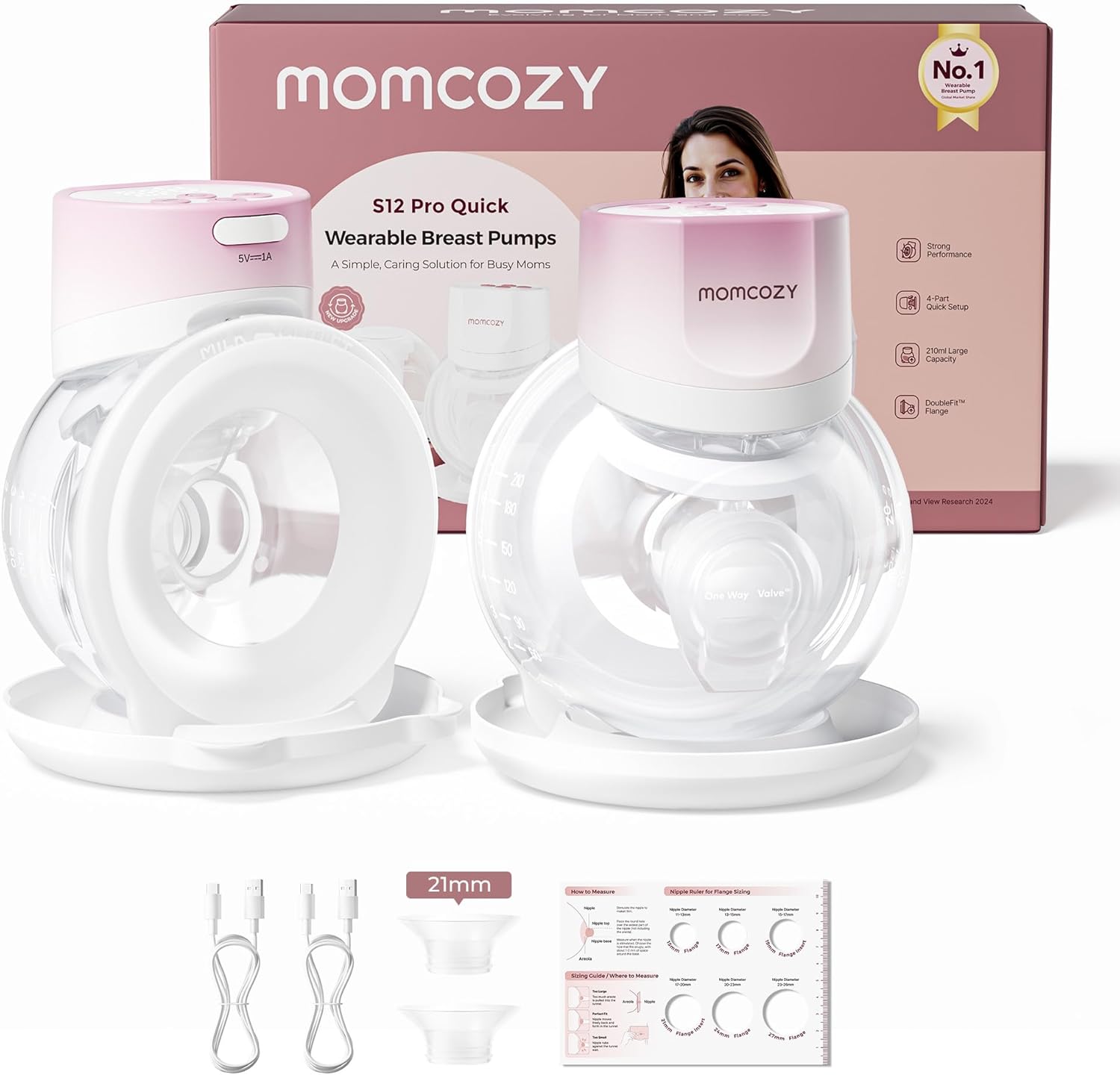 Detalle de Momcozy S12 Pro Quick: Hands-Free Wearable Wireless Breast Pump with DoubleFit Hybrid Flange