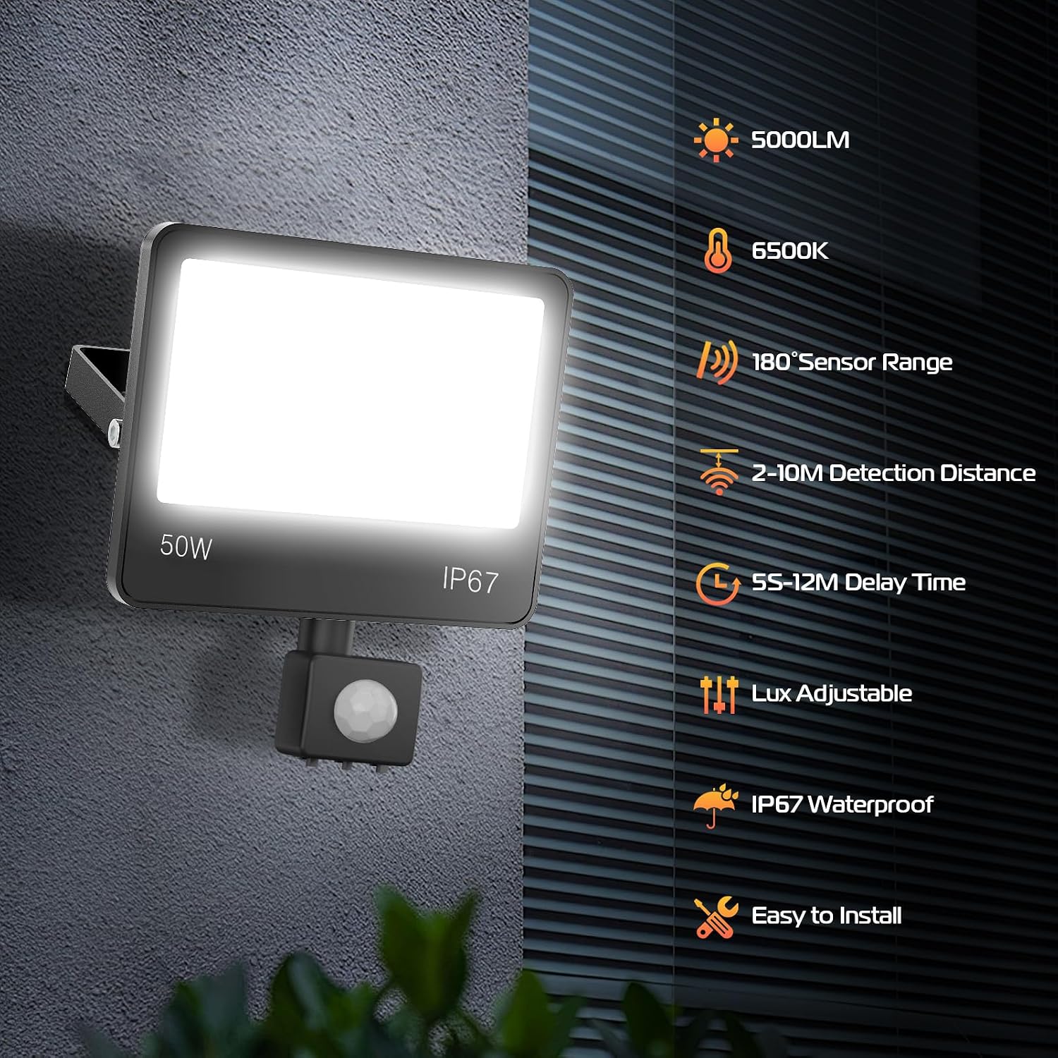 Thumbnail 2 de HAPYLUMI 50W Außenstrahler mit Bewegungsmelder – 5000 lm, 6500K, IP67