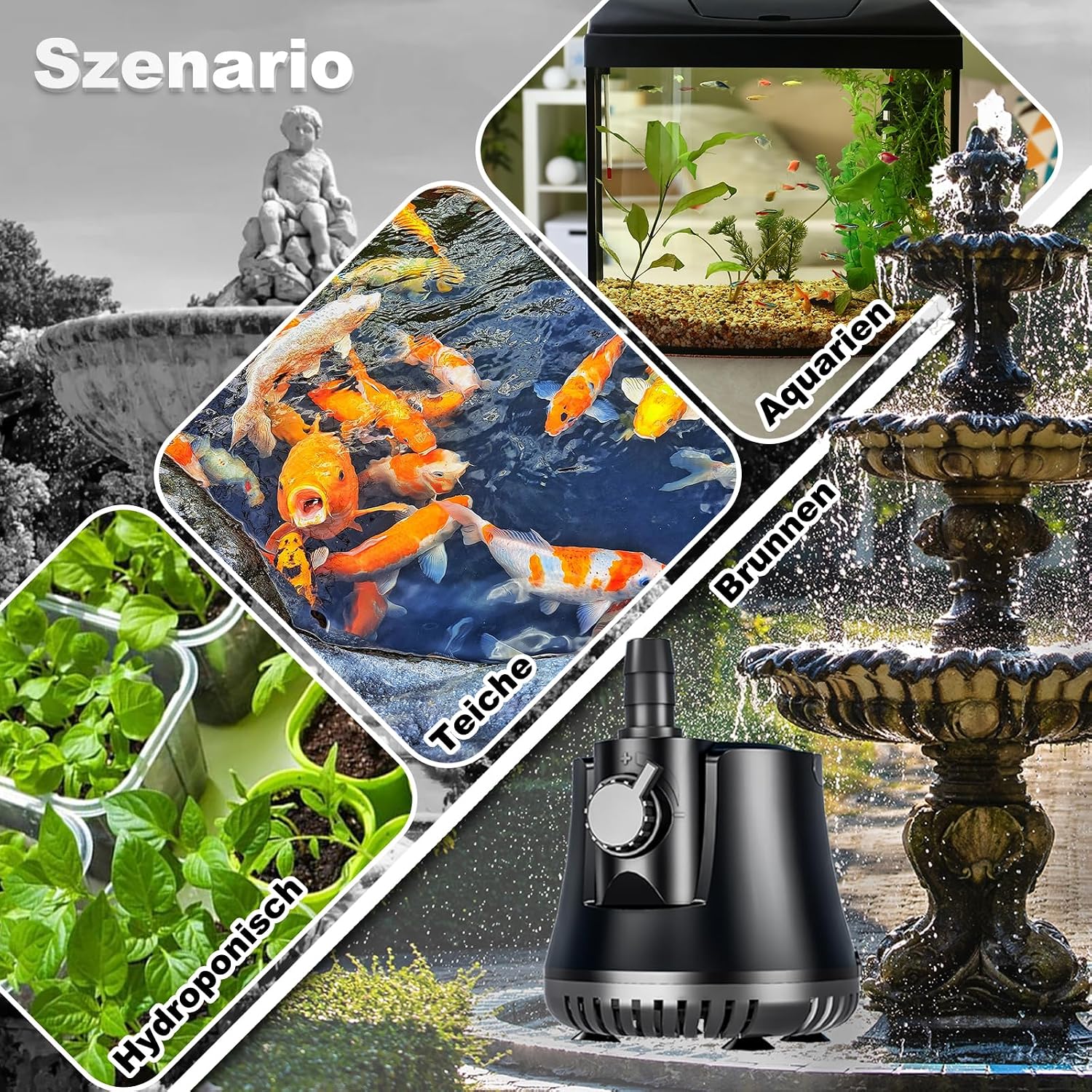 Detalle 2 de Aquarium Pumpe 25W 1500L/H – leise Tauchpumpe für Aquarien, Teiche und Hydrokultur