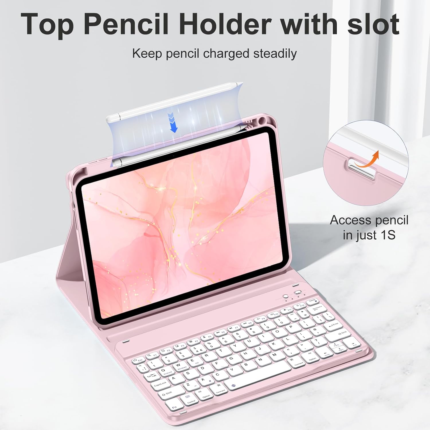 Detalle 2 de drivego Keyboard Case for iPad A16 11th/10th Gen with Pencil Holder (Pink) – UK QWERTY, Detachable Keyboard