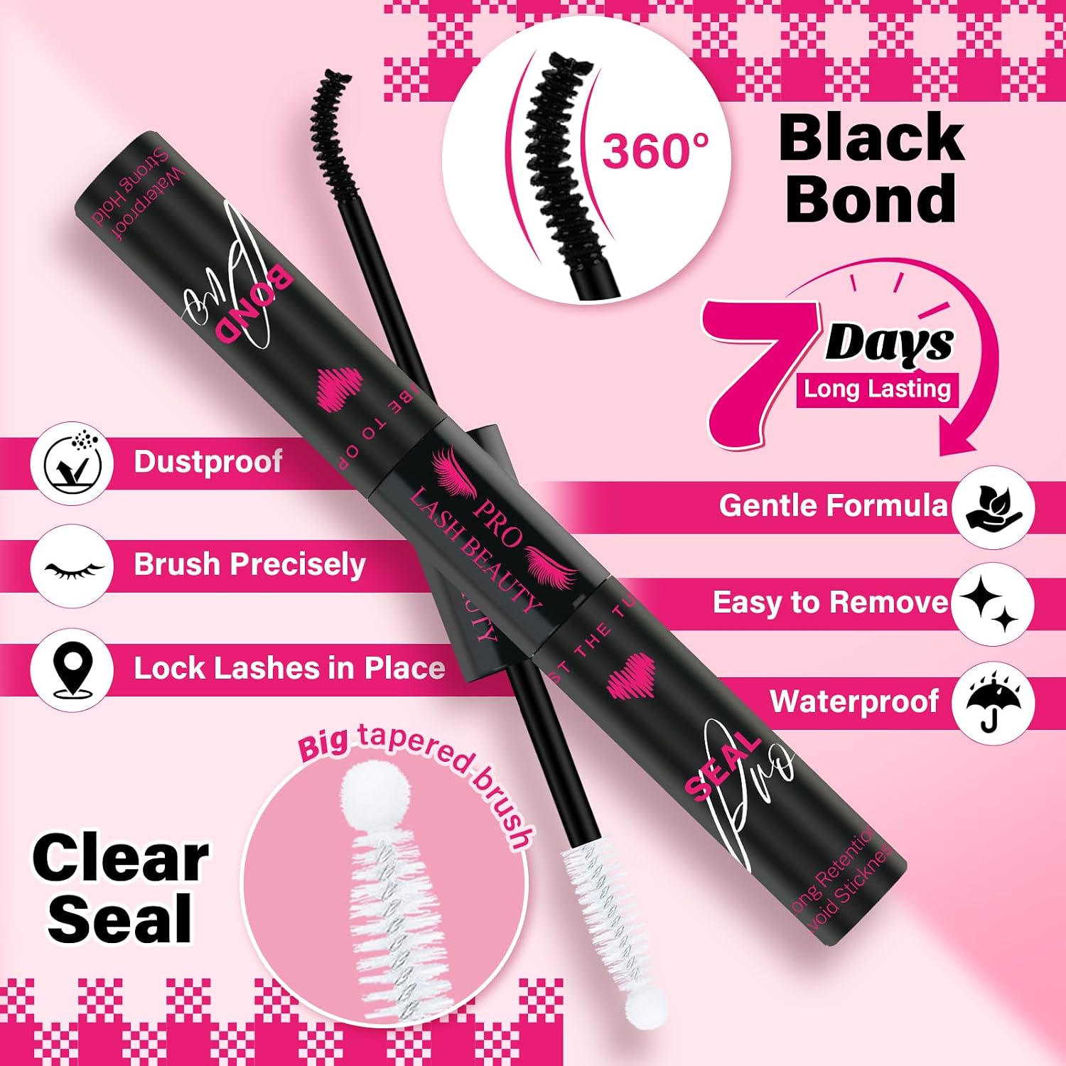 Detalle de PRO LASHBEAUTY Eyelash Glue Lash Bond and Seal Cluster Lash Glue & Seal – 5 ml + 5 ml, schwarz bindend + klare Versiegelung