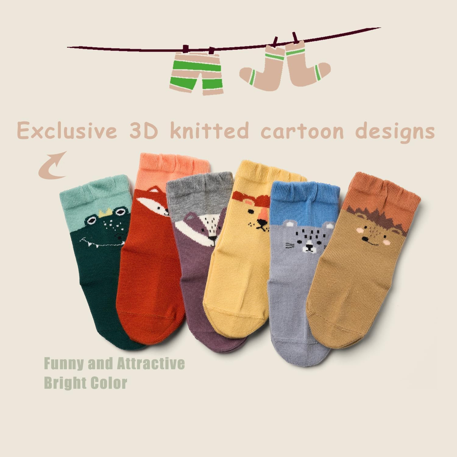 Thumbnail 2 de Aisyee 6 Paar Stoppersocken für Baby-Jungen aus Baumwolle (mit Silikon-Sohle)