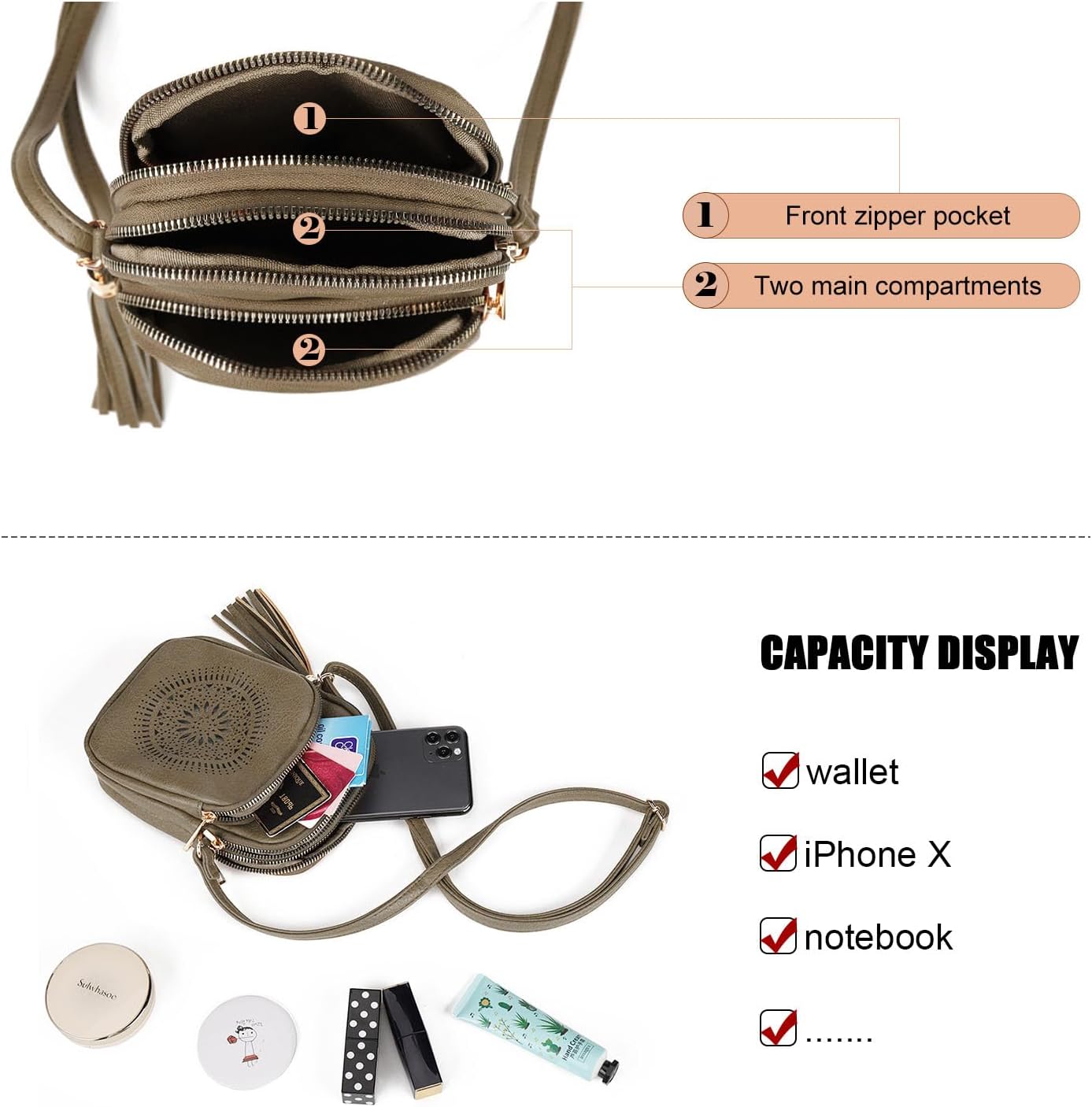 Thumbnail 3 de GLITZALL Small Crossbody Phone Bag for Women – Compact Faux Leather Purse with Tassel