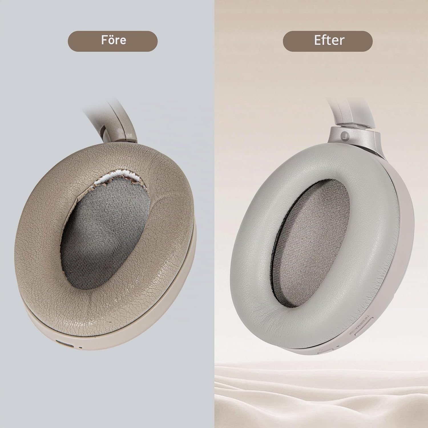 Detalle de Aurivor öronkuddar för Sony WH-1000XM3 med minnesskum och proteinläder