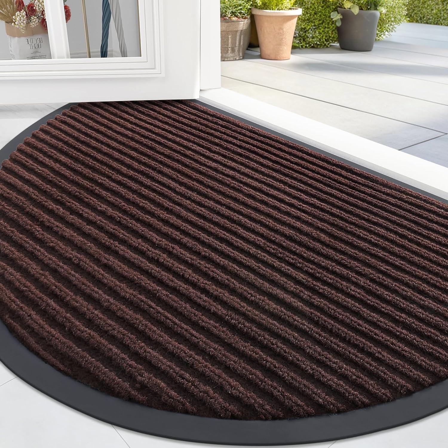 Detalle de OLANLY Half Circle Front Door Mat, 35 x 23-Inch Waterproof Polyester