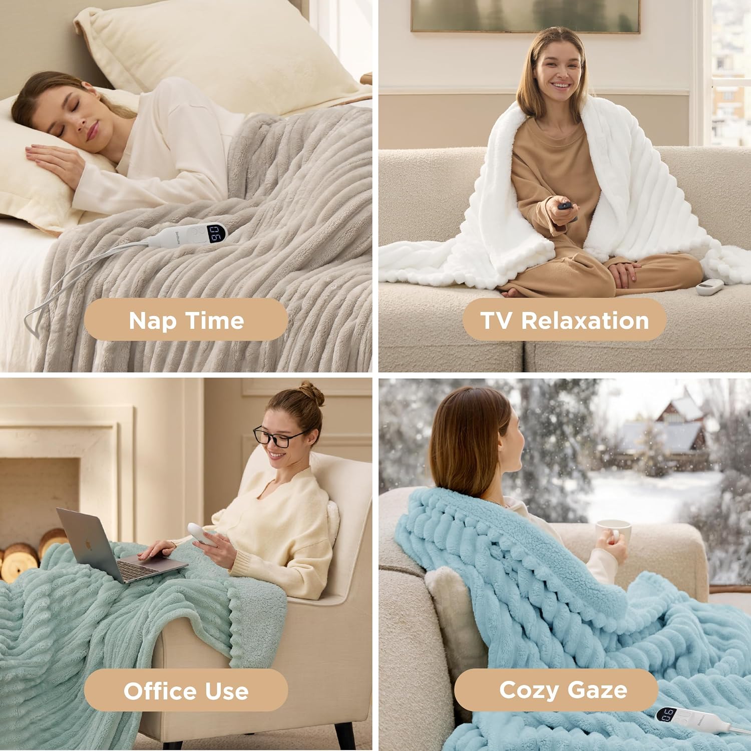 Thumbnail 5 de Bedsure BS-200B Twin Electric Blanket, Ribbed Flannel and Sherpa, 6 Heat Settings