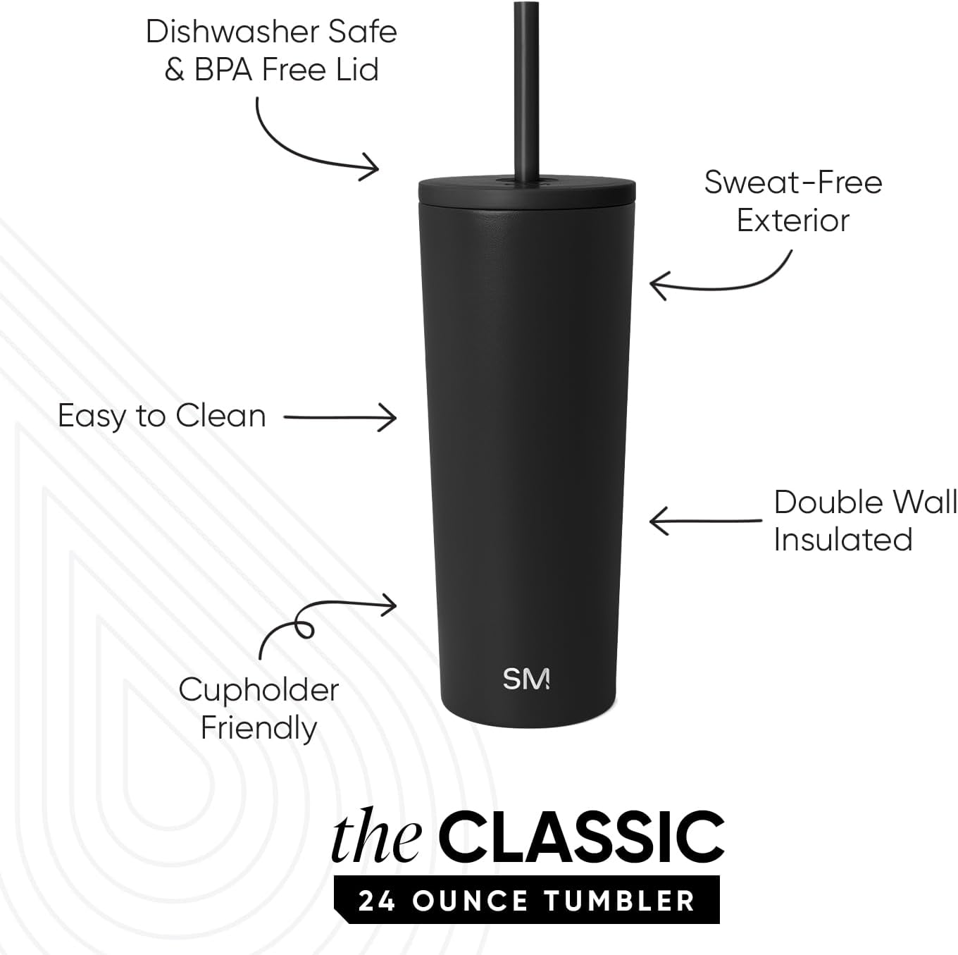 Thumbnail 1 de Simple Modern Classic Tumbler with Straw Lid (24oz) in Midnight Black
