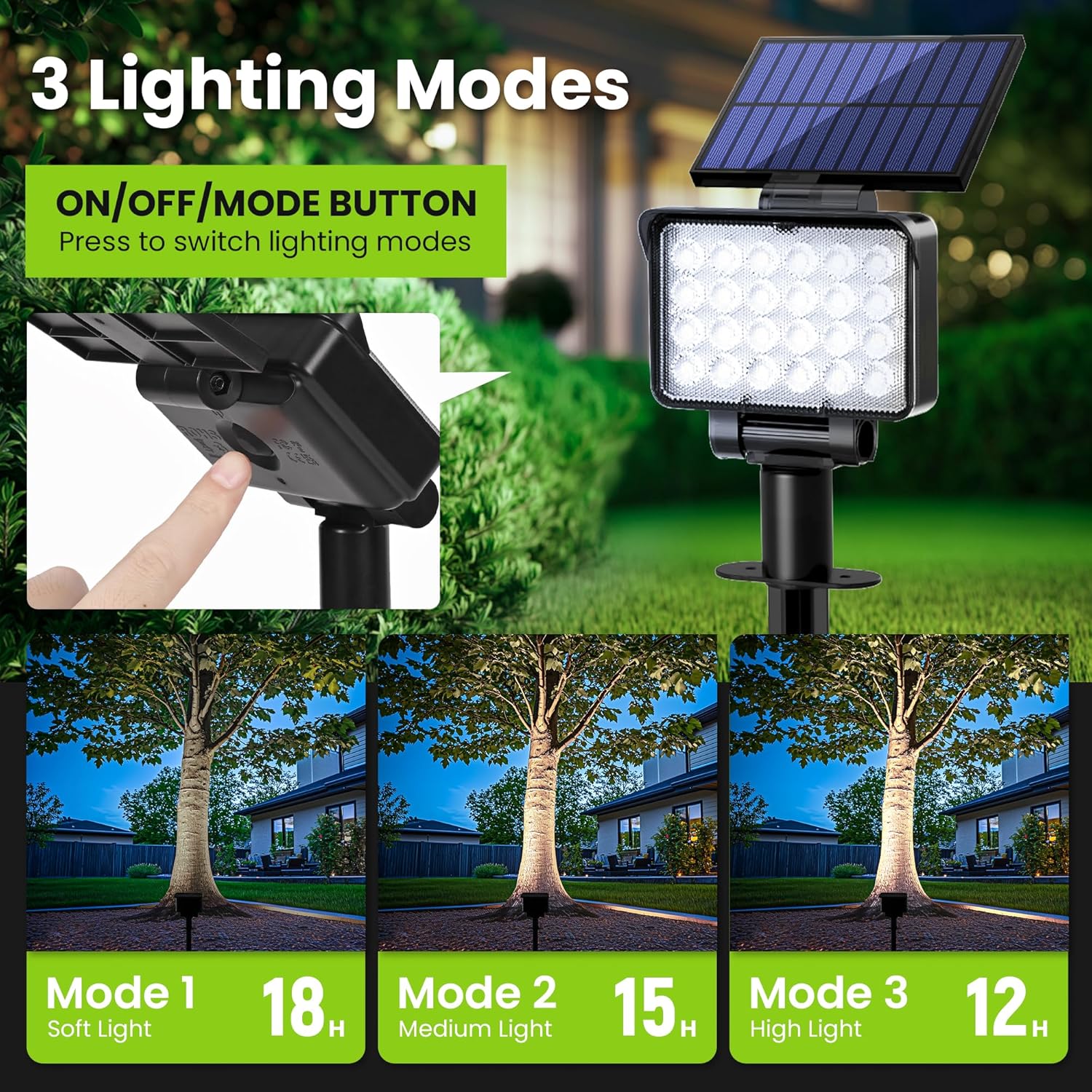 Thumbnail 3 de Solpex Solar Spot Lights Outdoor Garden (4 Pack) – IP65, 24 LEDs, 180° Panel, 3 Brightness Modes