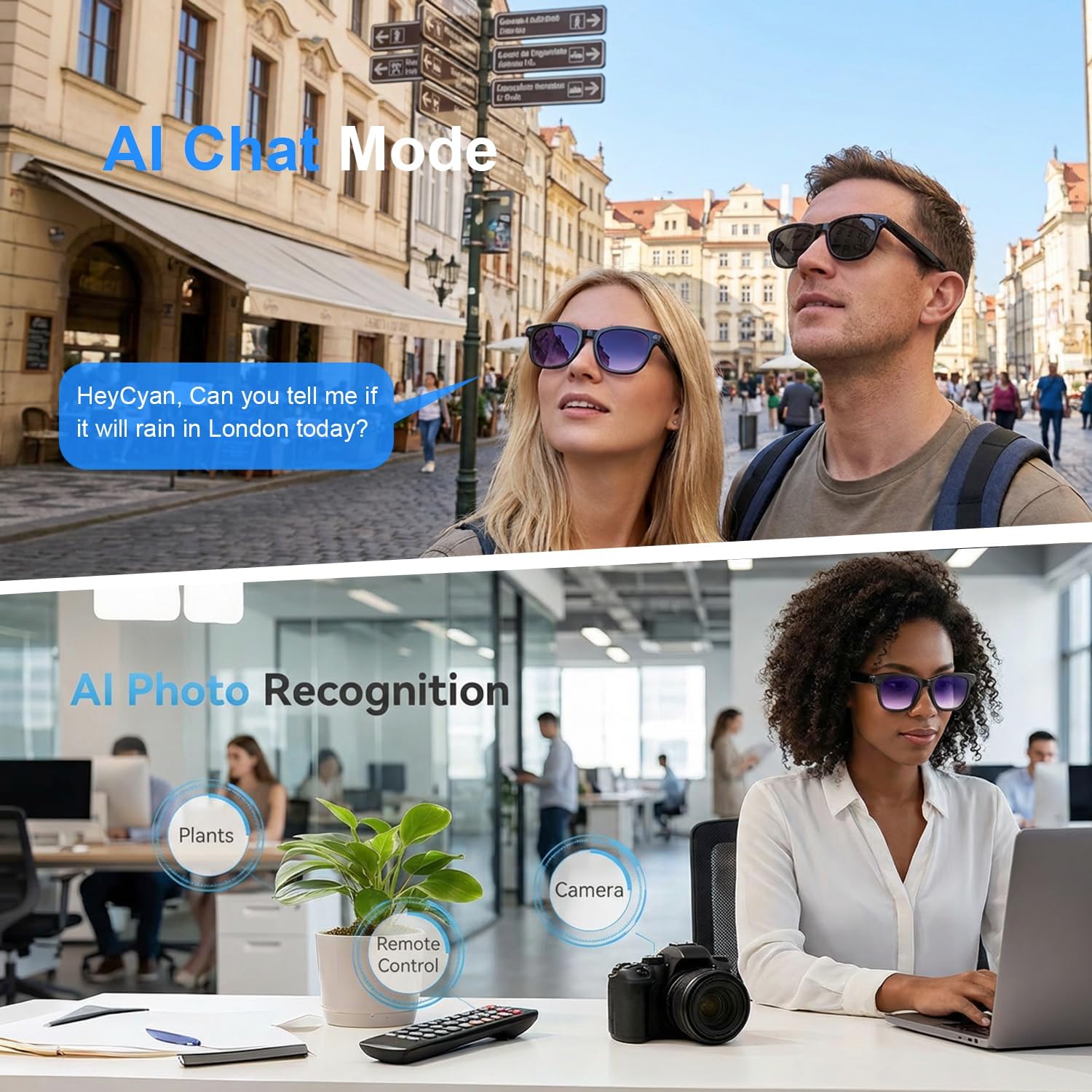 Detalle de AMZISH AI Smart Glasses 8MP Bluetooth Camera