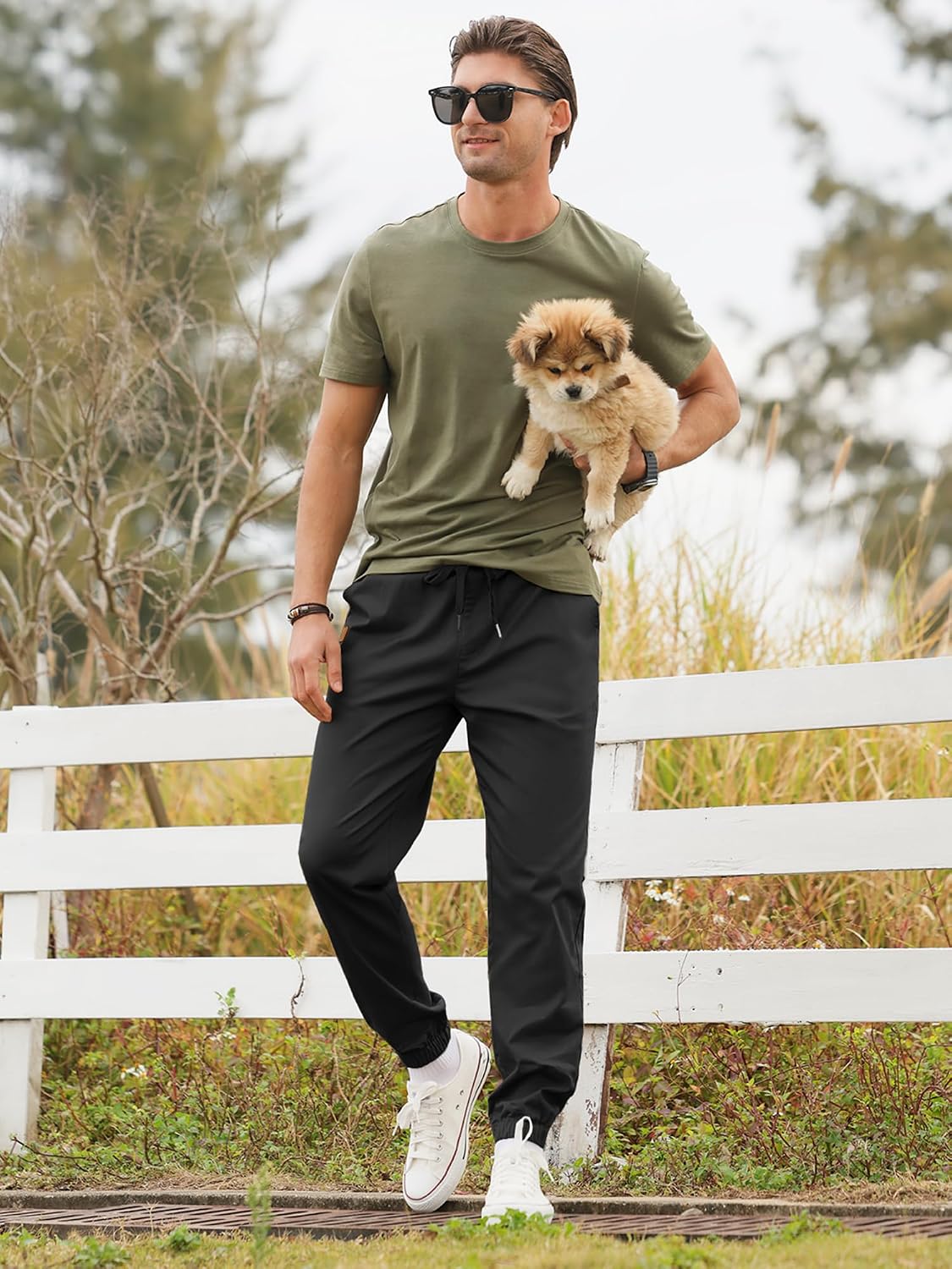 Detalle de PLEPAN Mens Casual Cargo Joggers — Cotton Drawstring Chino Pants for Hiking, Outdoor Twill & Everyday Training