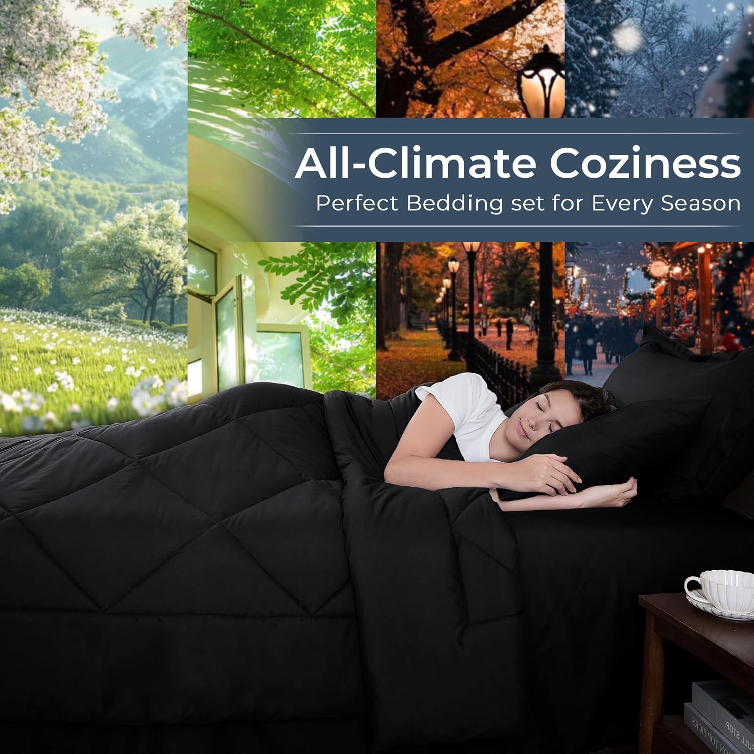 Detalle de HEVUMYI Black Queen Comforter Set 7-Piece