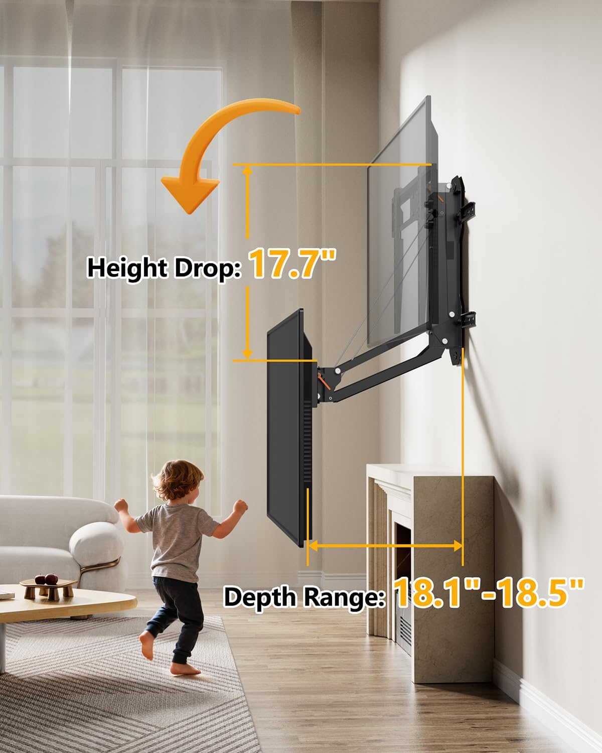 Thumbnail 6 de FORGING MOUNT Motorized Fireplace TV Mount for 32"-85" Flat & Curved TVs