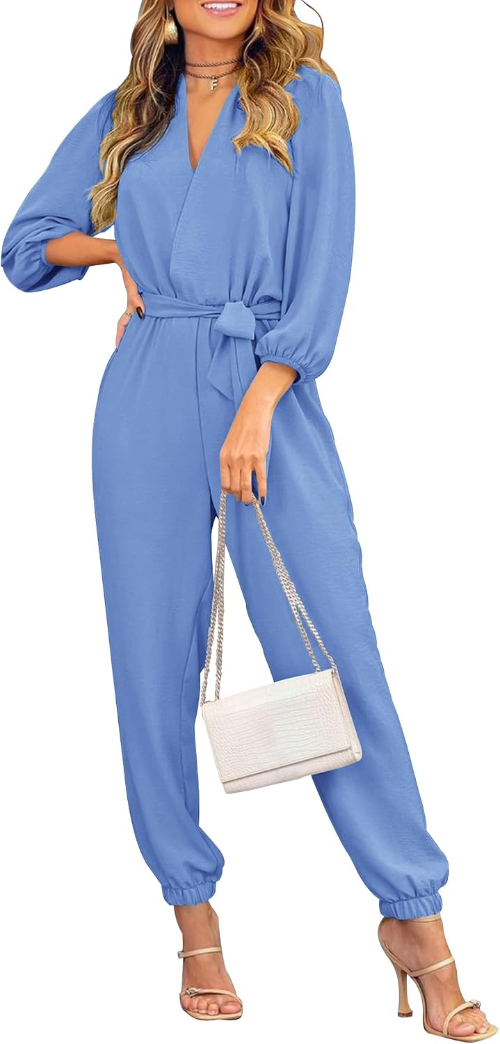 Thumbnail 6 de PRETTYGARDEN Women’s Fall Jumpsuit Dressy Casual Romper with V-Neck, Belt & Pockets