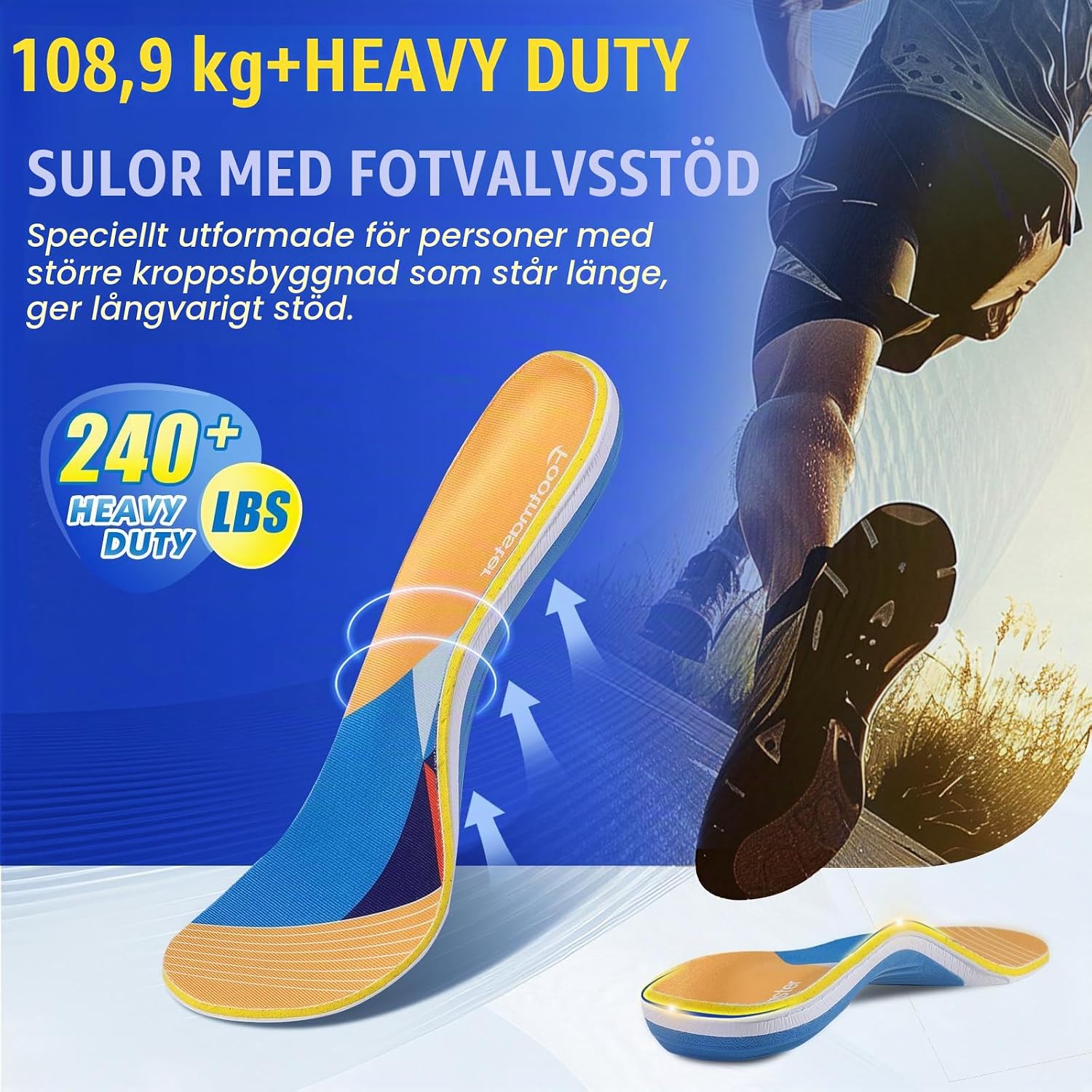 Detalle de Footmaster ortopediska sulor med fotvalvsstöd och stötdämpande skum