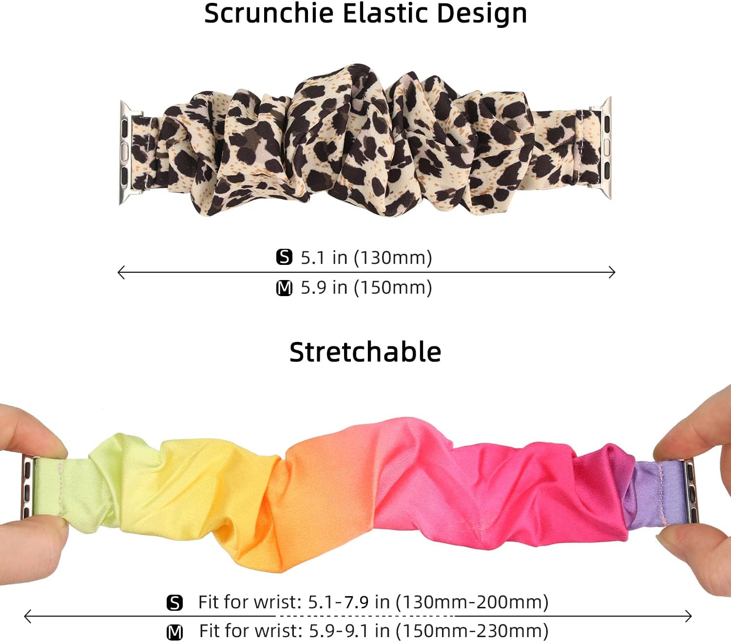 Thumbnail 4 de Meideli 2 Pack Pattern Printed Fabric Wristbands for Apple Watch (Scrunchie Elastic Strap)