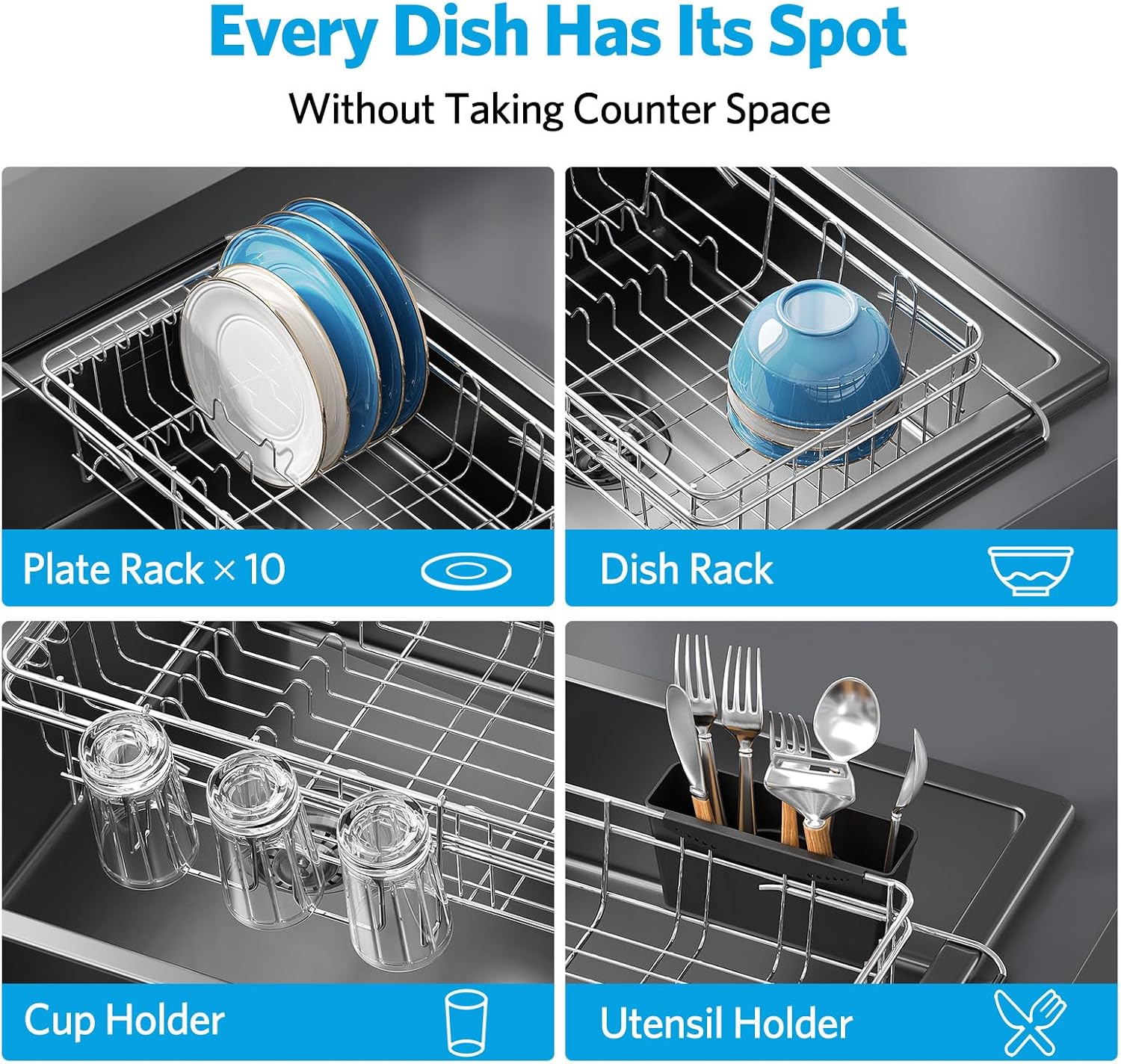 Thumbnail 6 de Delamu Over-the-Sink Dish Drying Rack, Stainless Steel