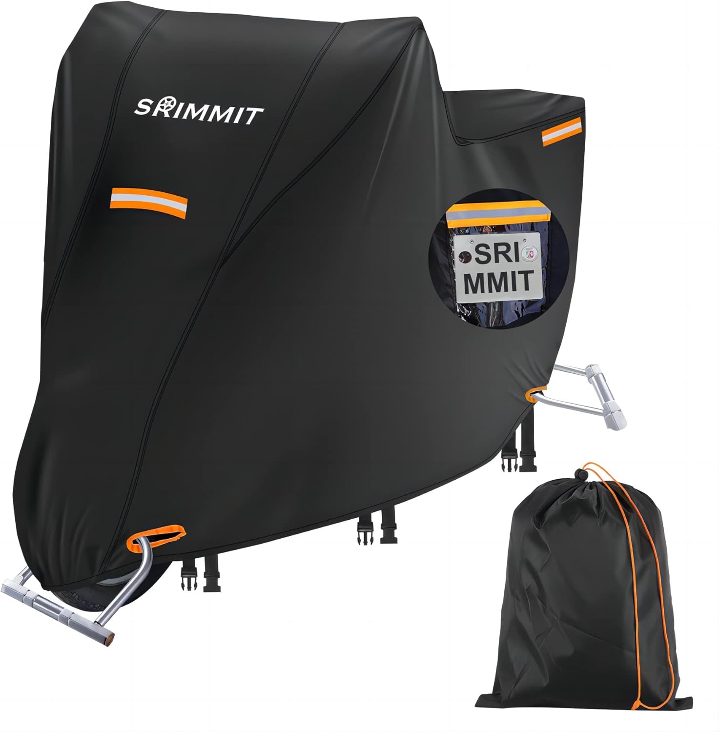 Thumbnail 6 de Motorcycle Cover Heavy Duty 420D Universal Cover with UV Protection, License Plate Window and Reflective Strips (XXXL, 106" x 37" x 55")
