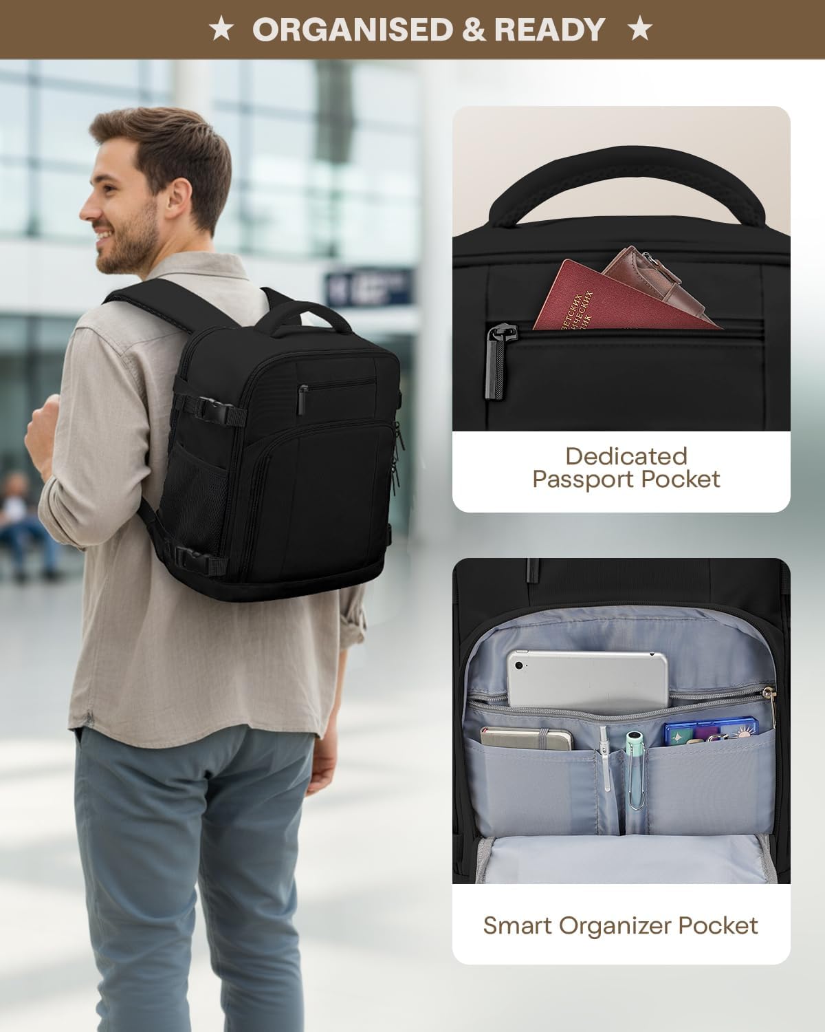 Detalle de ZHXX Sac à dos de voyage cabine 40x30x20 (24 L) avec poche PC 14 pouces et anti-vol