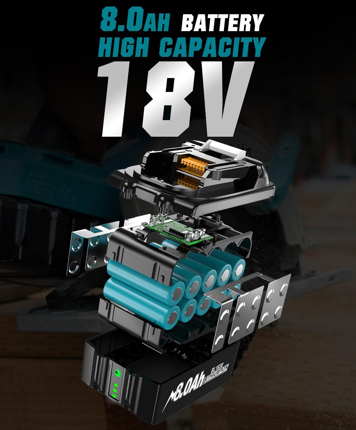 Detalle de 2 x 8,0Ah 18V Akku mit Ladegerät – Ersatzakku für Makita BL1830/BL1860 Serie