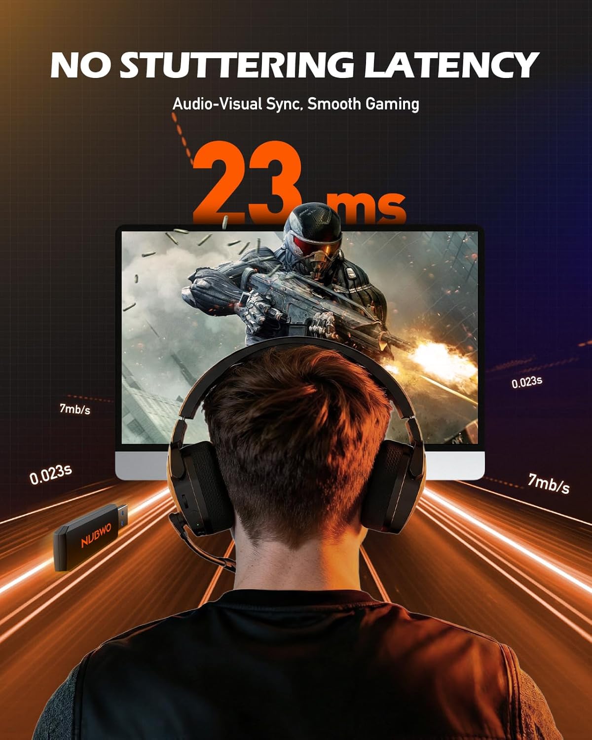 Thumbnail 4 de NUBWO Wireless Gaming Headset with Mic for Ps5 Ps4 PC, Zero Interference, 100-Hour Battery All-Day Play, 23ms Sync​ for Fortnite & Call of Duty/FPS Gamers, Triple Mode All Devices Compatible - Orange
NUBWO Wireless Gaming Headset with Mic for Ps5 P…
