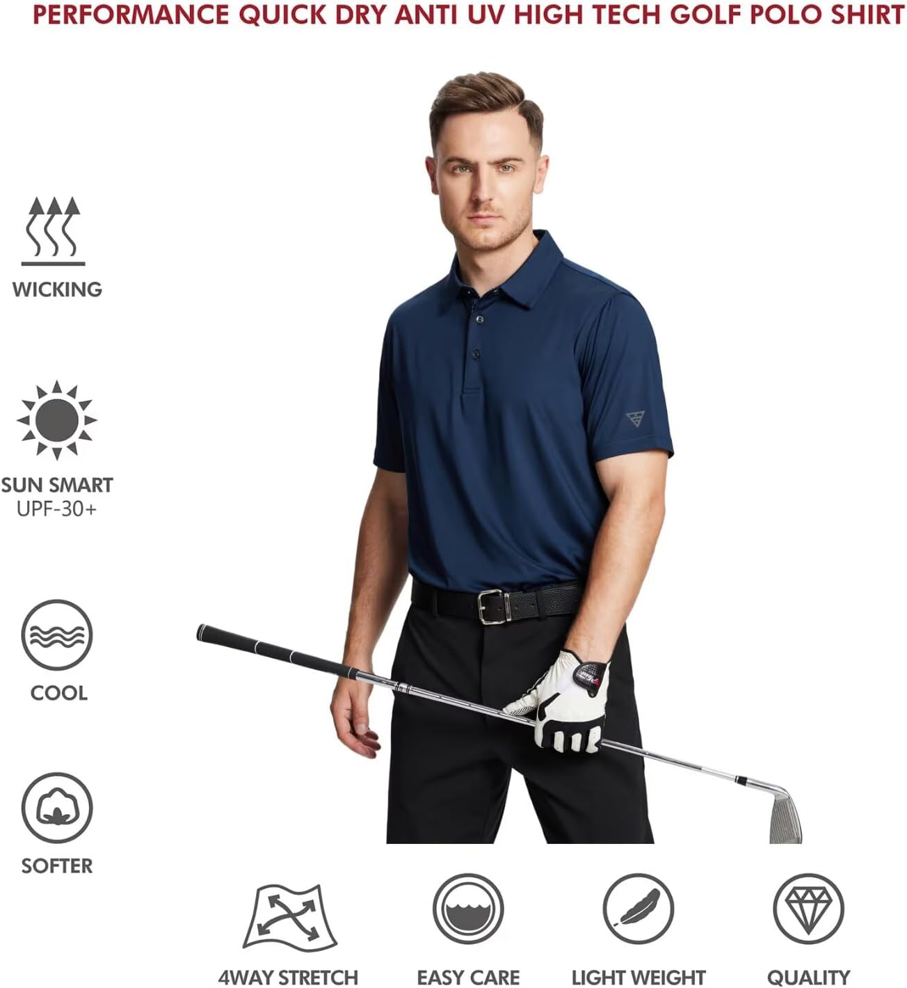 Detalle de Mens Polo Shirts (Short & Long Sleeve) – Polyester Spandex Dry Fit Performance Golf Polo