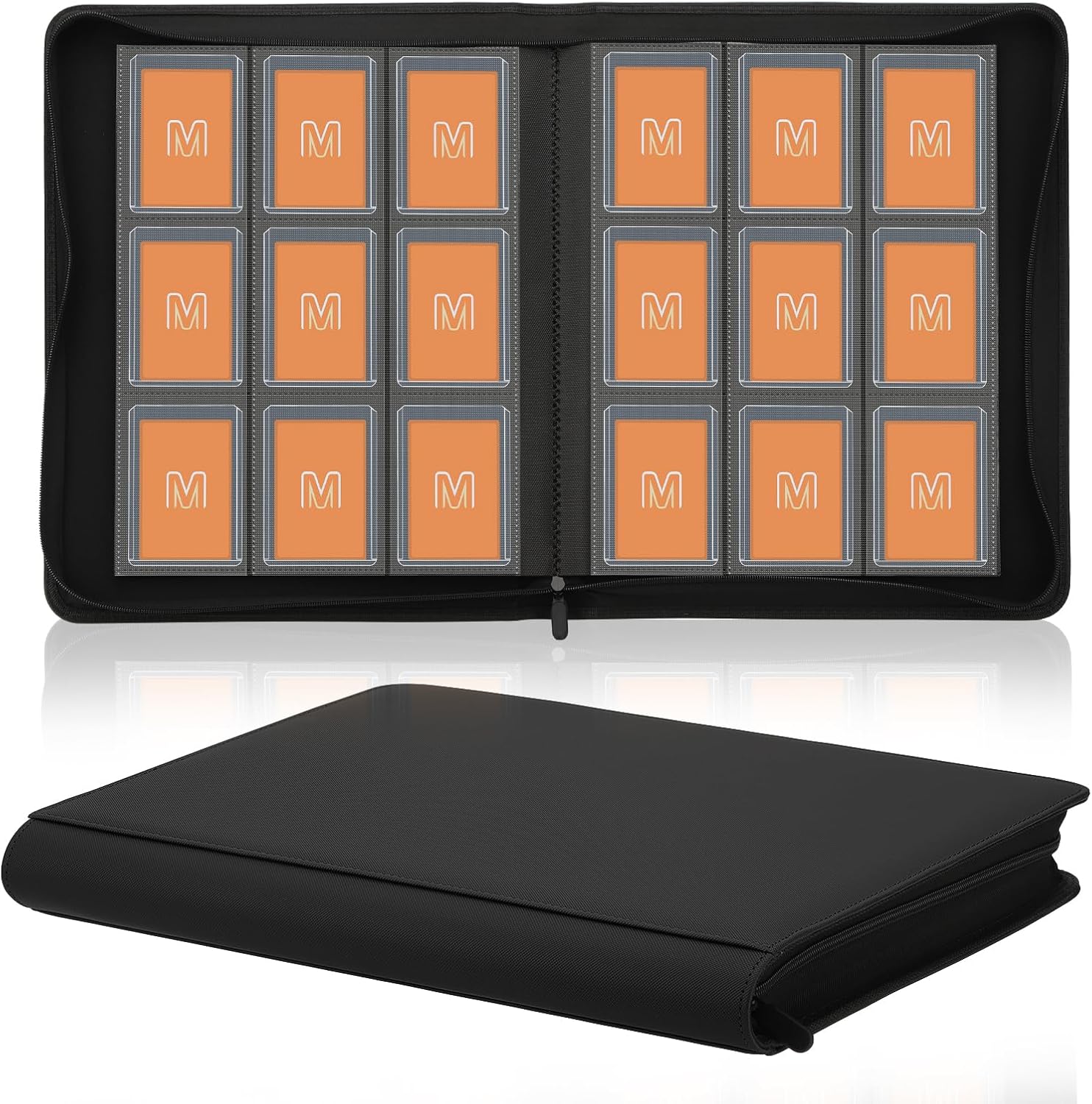 Toploader Binder: 288-Card Trading Card Binder with 9-Pocket Top Loaders (3" x 4") in PU Leather