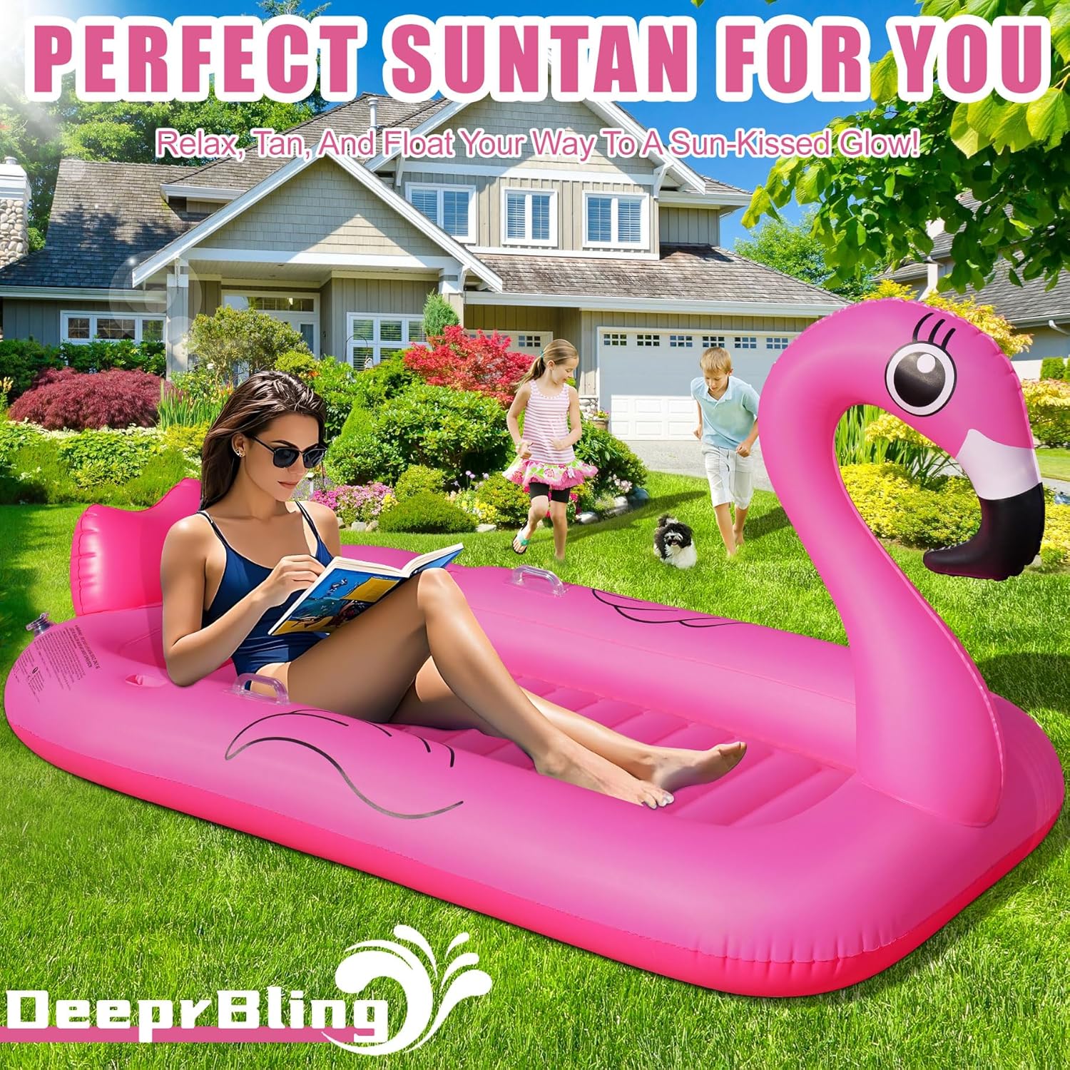 Thumbnail 3 de DeeprBling Flamingo Luftmatratze – Große Poolmatratze mit Getränkehalter, Telefonhalter & Griffe
