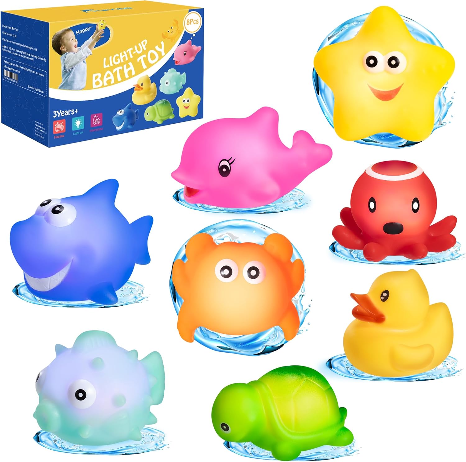 Detalle de HOYIBO Light Up Bath Toys (8 Pack) – floating marine animal bath lights for kids aged 3–5
