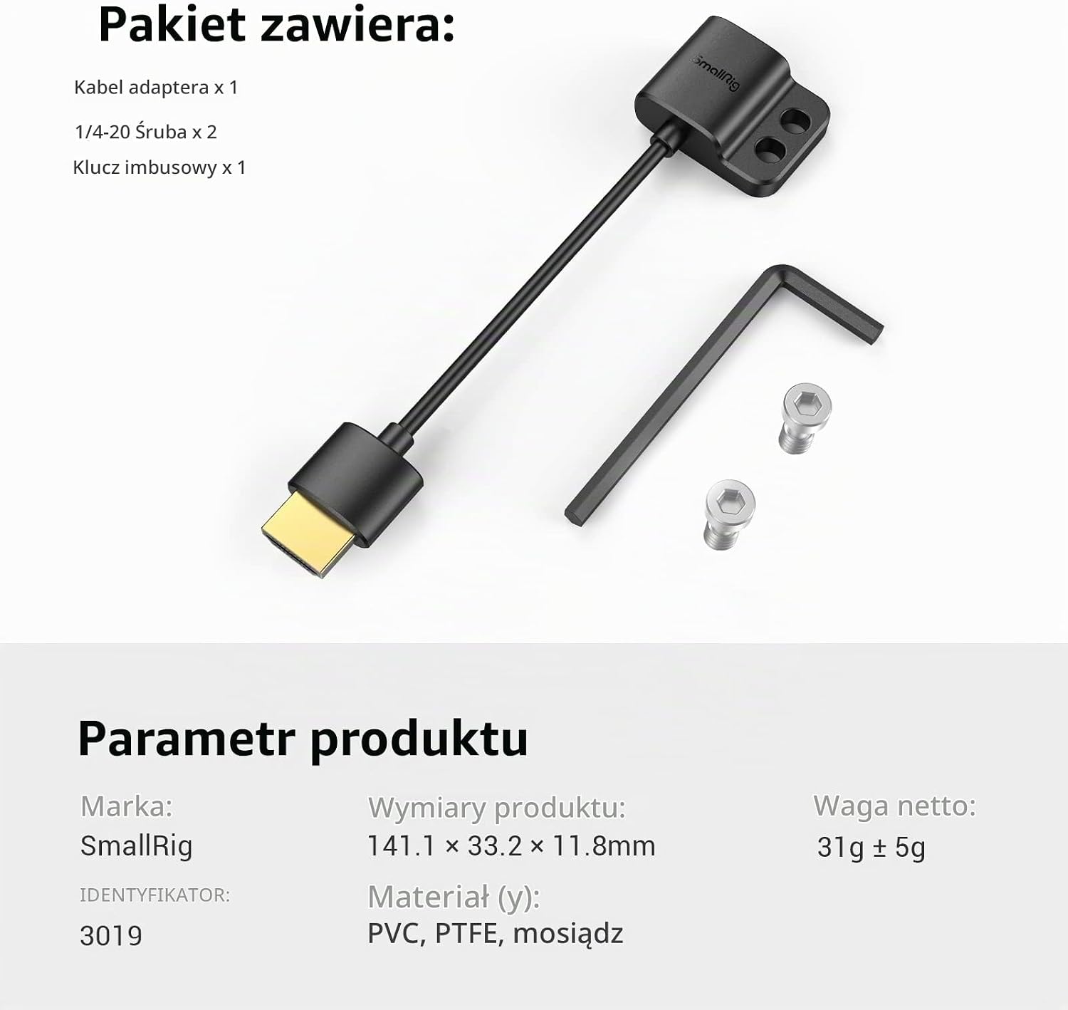 Thumbnail 6 de SMALLRIG 3019 – adapter HDMI 4K 60 Hz, 14 cm z mocowaniem 1/4″-20