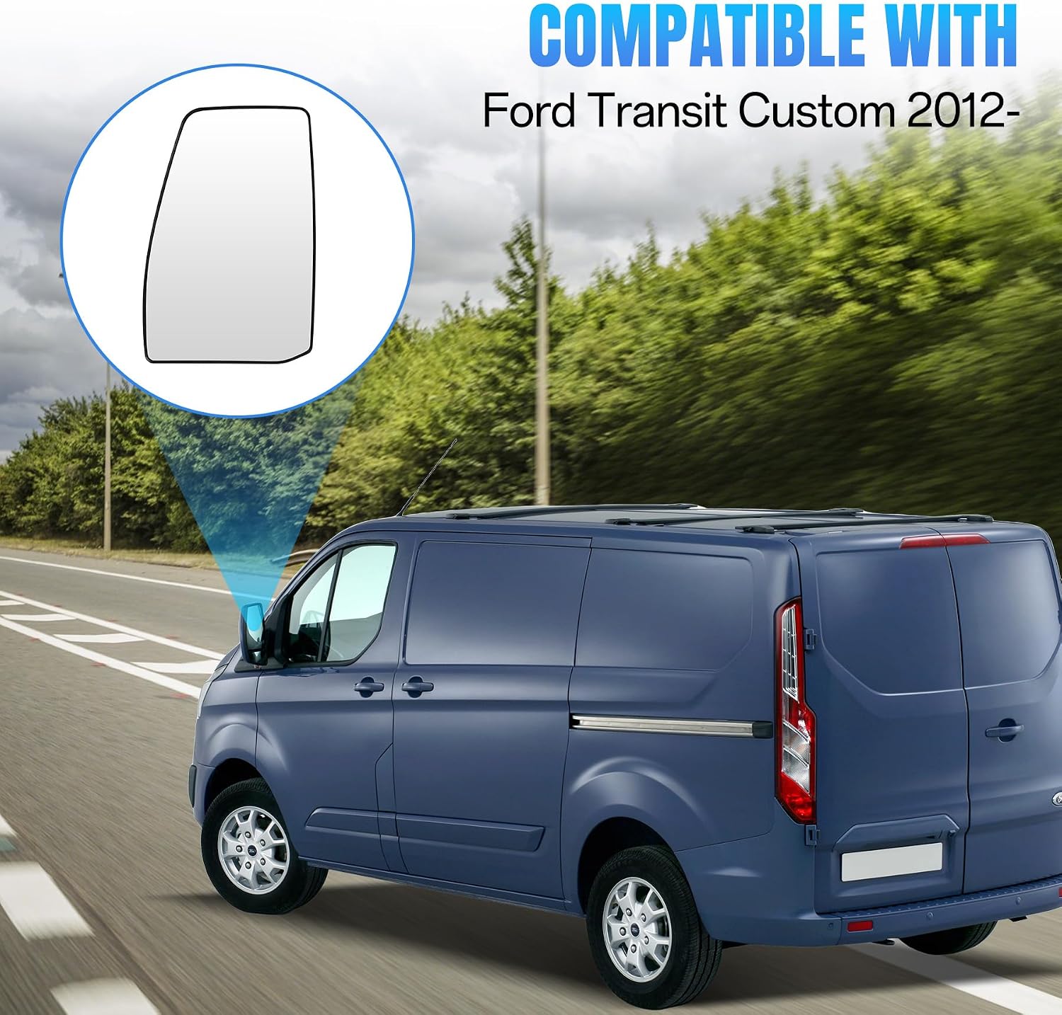 Detalle de Convitex Heated Left Wing Mirror Upper Glass for Ford Transit Custom (2012 Onwards) – Convex with Backing Plate