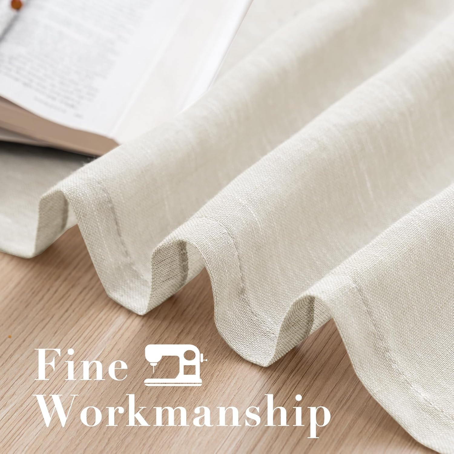 Thumbnail 5 de H.VERSAILTEX Natural Linen Semi Sheer Curtains (Set of 2) with Nickel Grommets, 52 by 108 Inch, Ivory