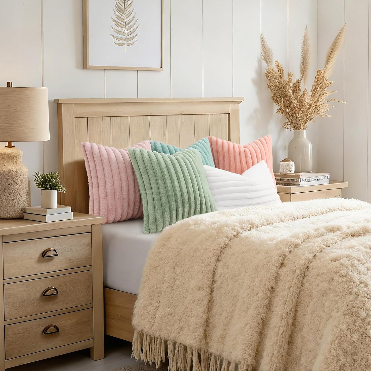 Thumbnail 6 de decorUhome Fall Faux Fur Throw Pillow Covers, 16x16, Set of 2, Sage Green